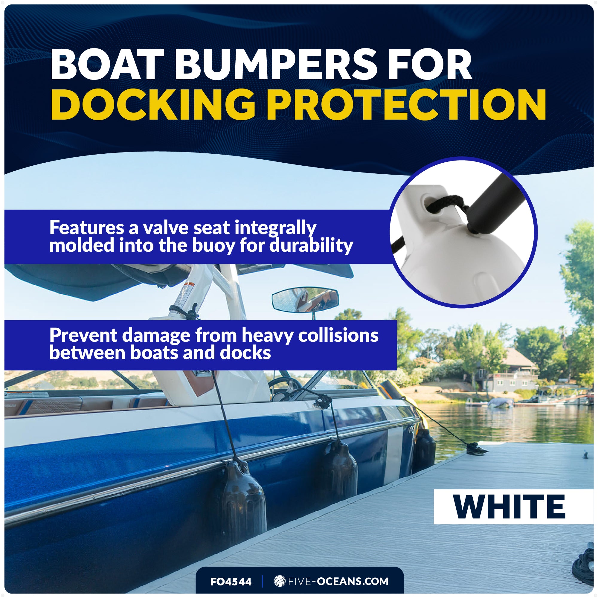 Inflatable Ribbed Boat Fenders - 4 Pack, White, 6.5" x 23" - FO4544