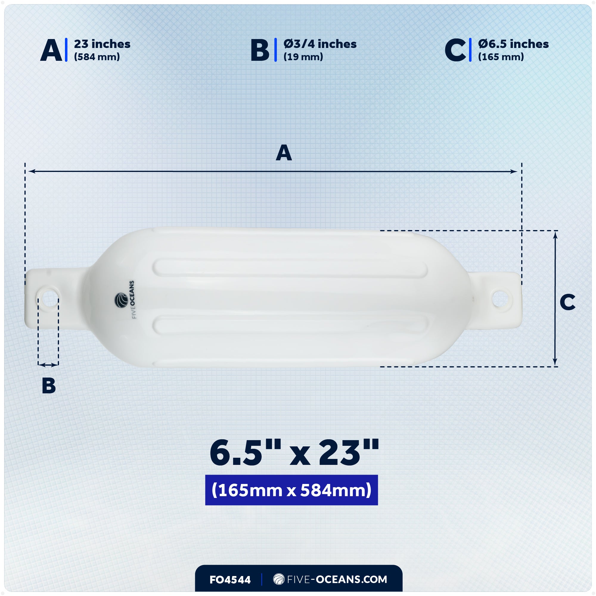 Inflatable Ribbed Boat Fenders - 4 Pack, White, 6.5" x 23" - FO4544