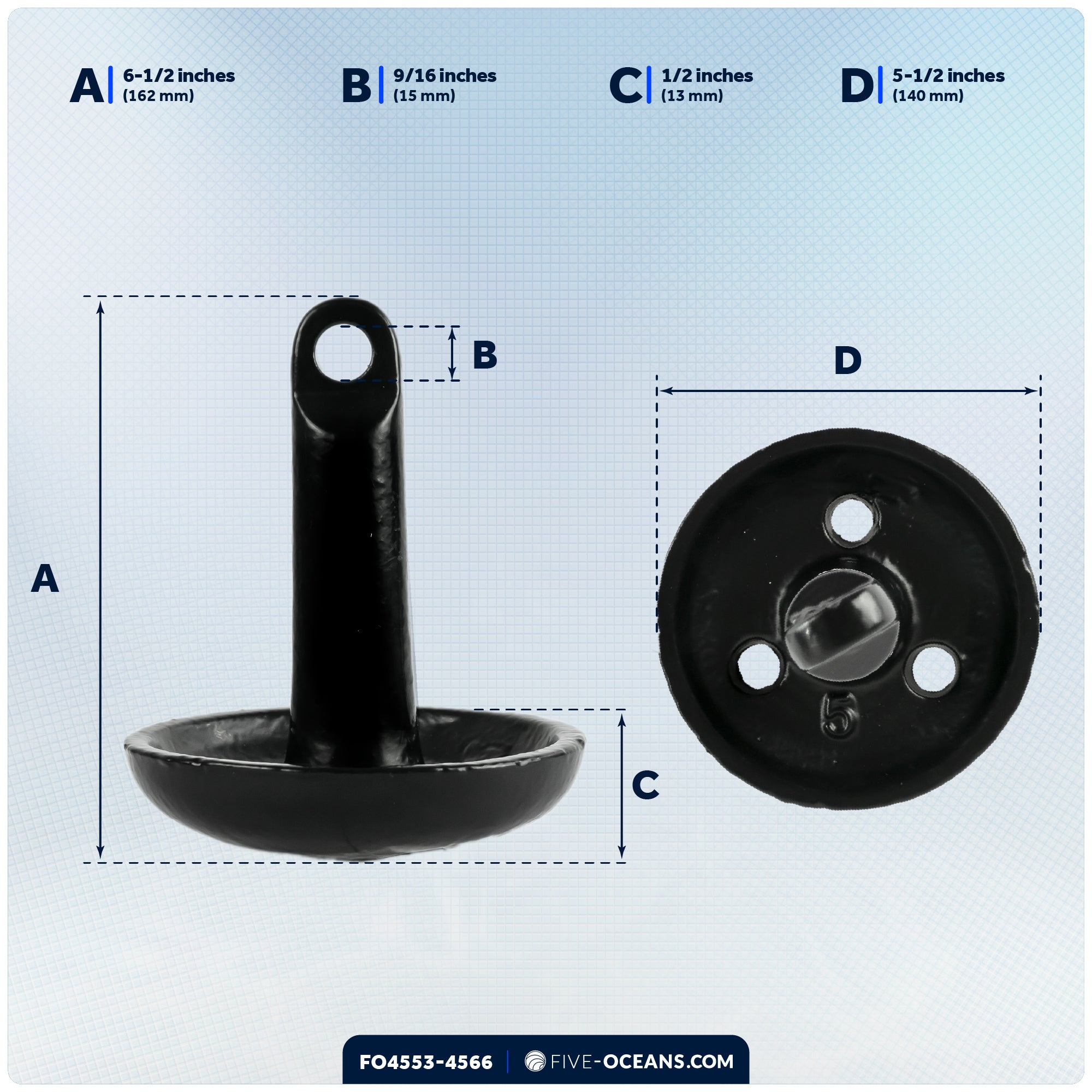 5 Lb Mushroom Boat Anchor Kit, Black PVC Vinyl Coating, 5/16"x30' 3-Strand Rope, Marine Snap Hook - 4553-4566 - Five Oceans