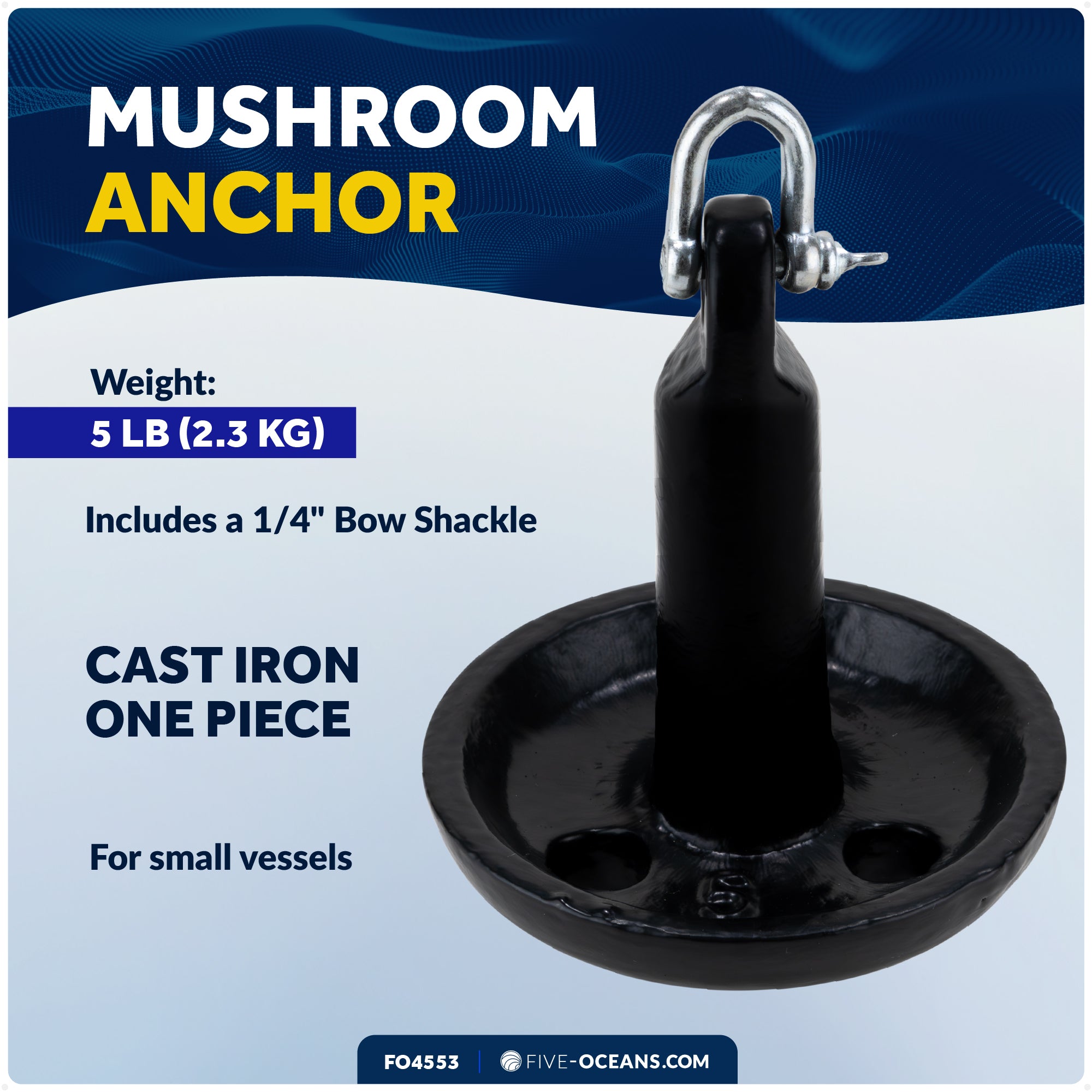 5 lb Mushroom Boat Anchor, Black PVC Vinyl Coating - FO4553 - Five Oceans