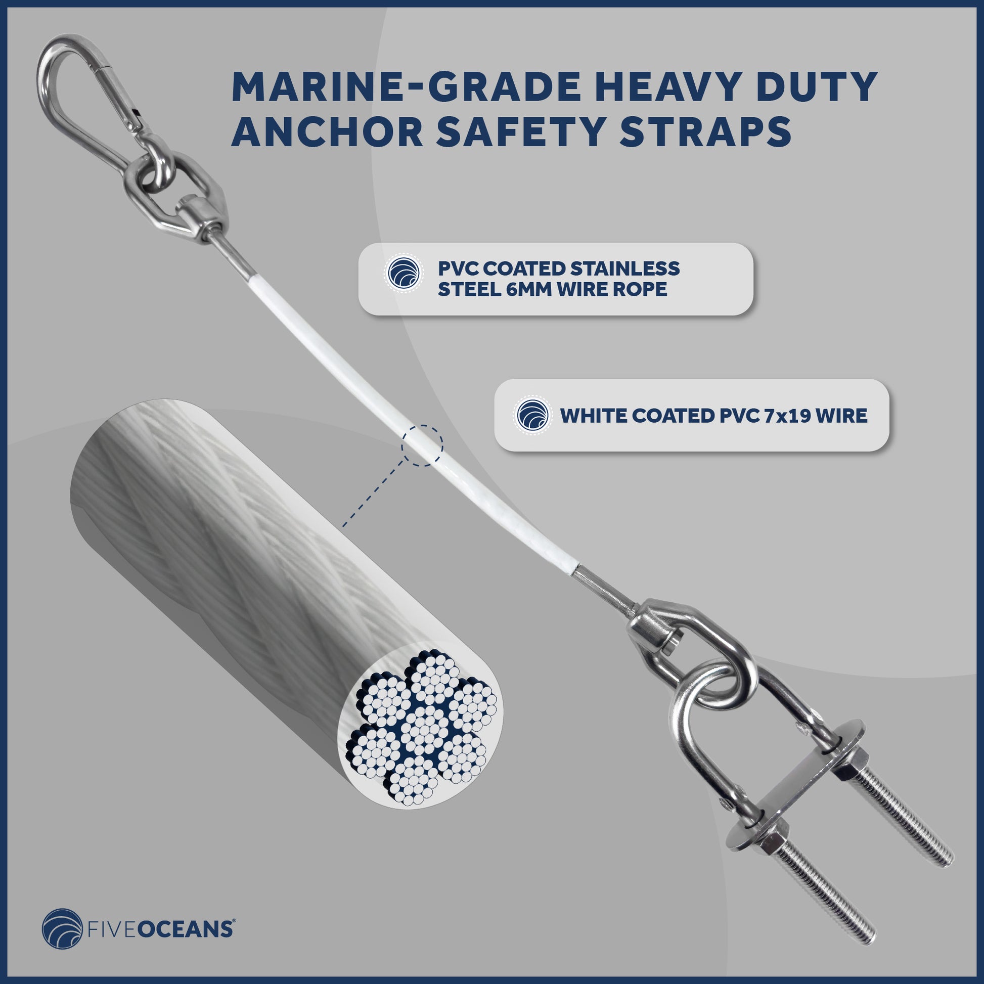 Anchor Safety Strap, Snap Hook Carabiner and 5/16" U-Bolt - FO4560 - Five Oceans