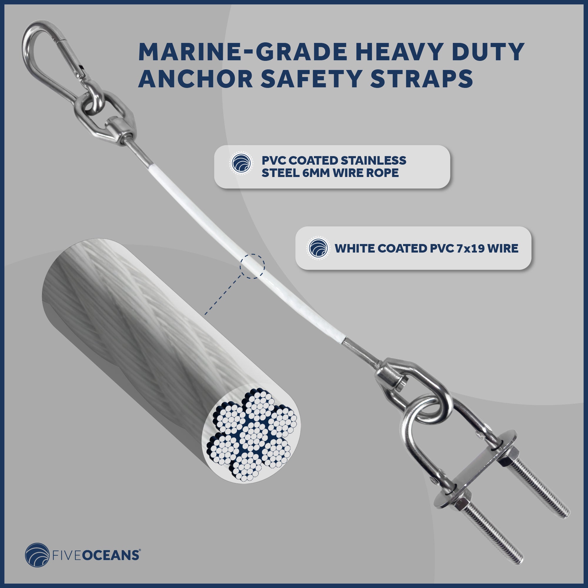 Anchor Safety Strap, Snap Hook Carabiner and 5/16" U-Bolt - FO4560 - Five Oceans