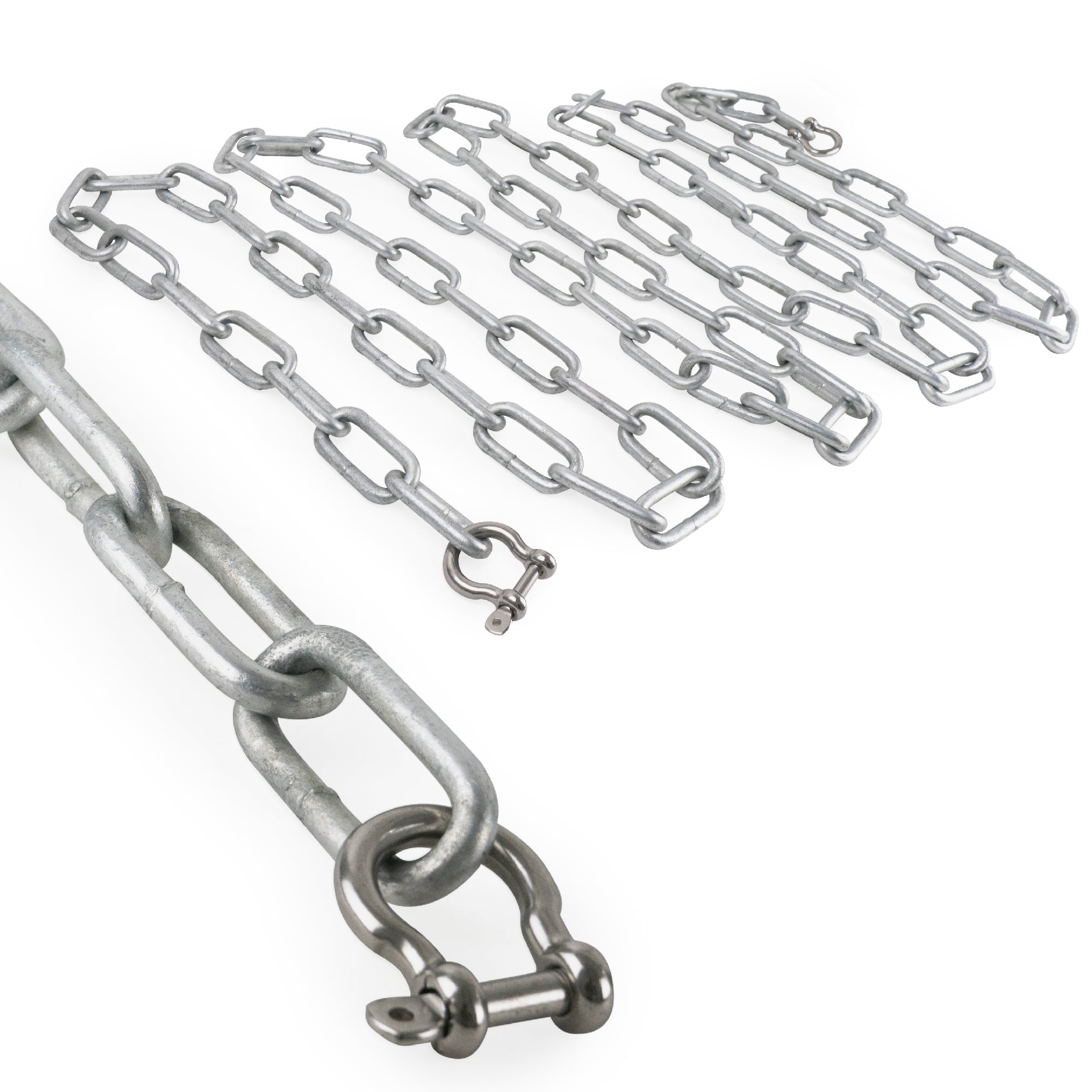 Boat Anchor Lead Chain with Shackles, 1/4 inches x 15 Feet Hot-Dipped Galvanized Steel with 2 AISI316 Stainless Steel 1/4 inches Bow Shackles FO4568-GN15 - Five Oceans