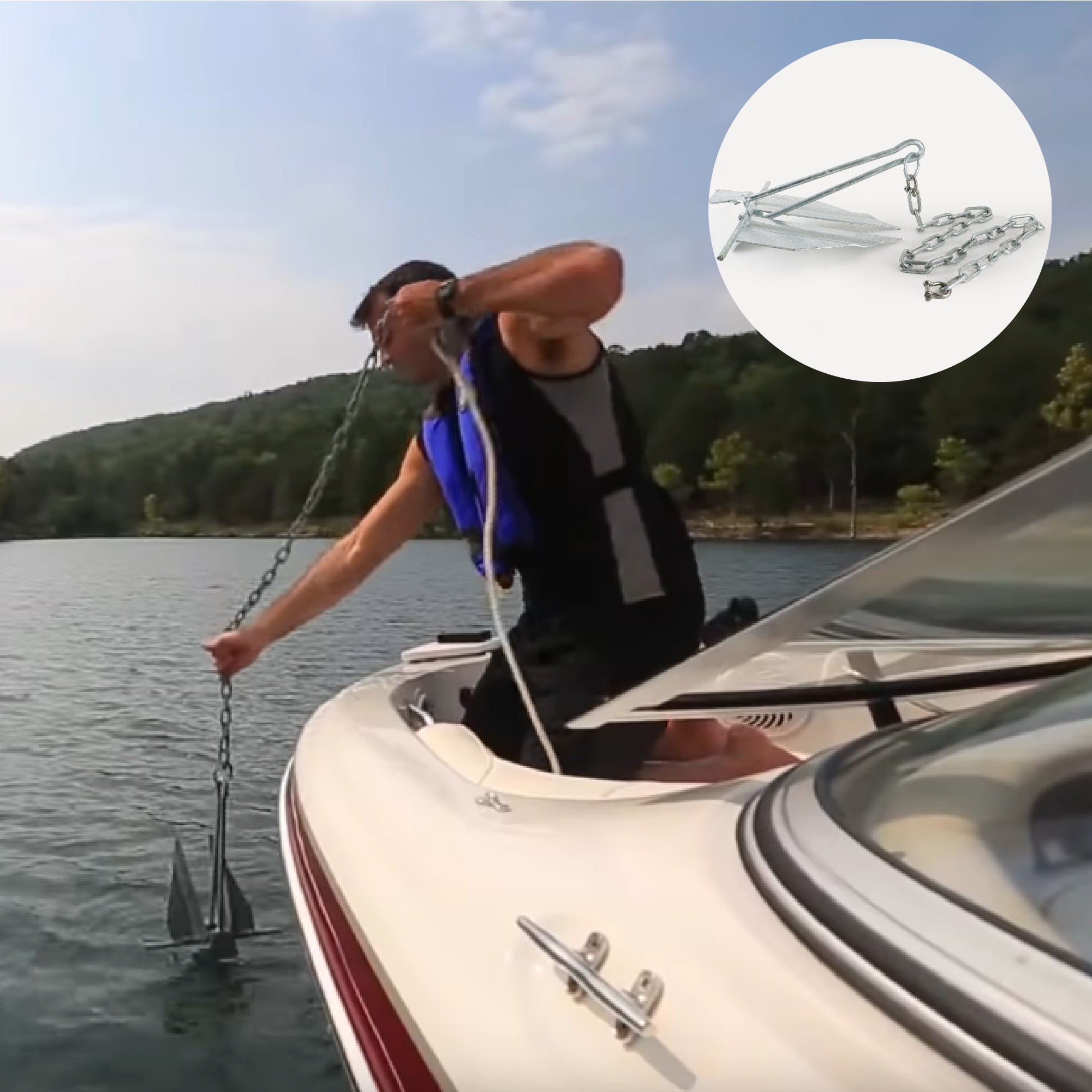 Boat Anchor Lead Chain with Shackles, 1/4 inches x 15 Feet Hot-Dipped Galvanized Steel with 2 AISI316 Stainless Steel 1/4 inches Bow Shackles FO4568-GN15