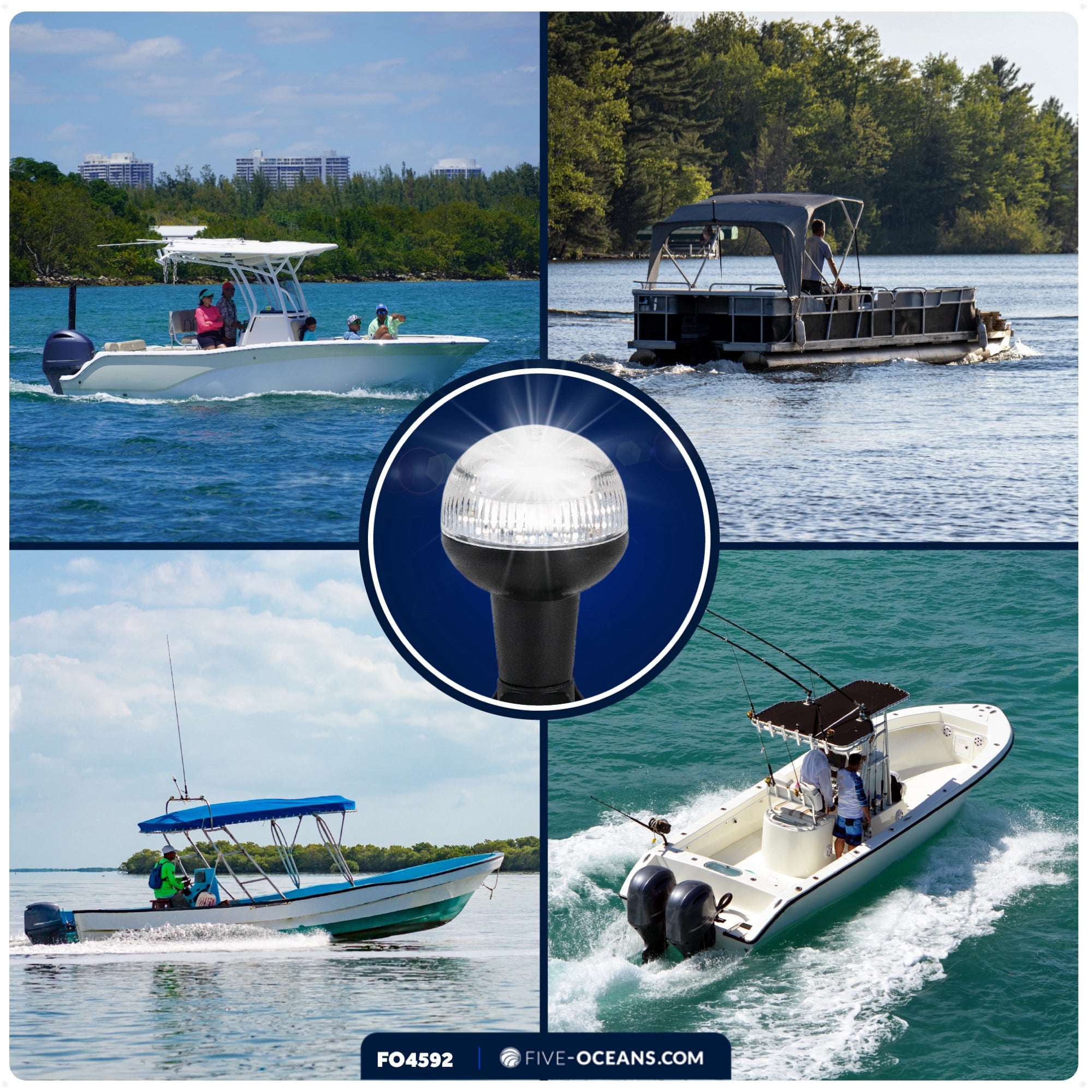 LED Anchor Navigation Light, 4" Fixed Mount, 2NM - FO4592 - Five Oceans