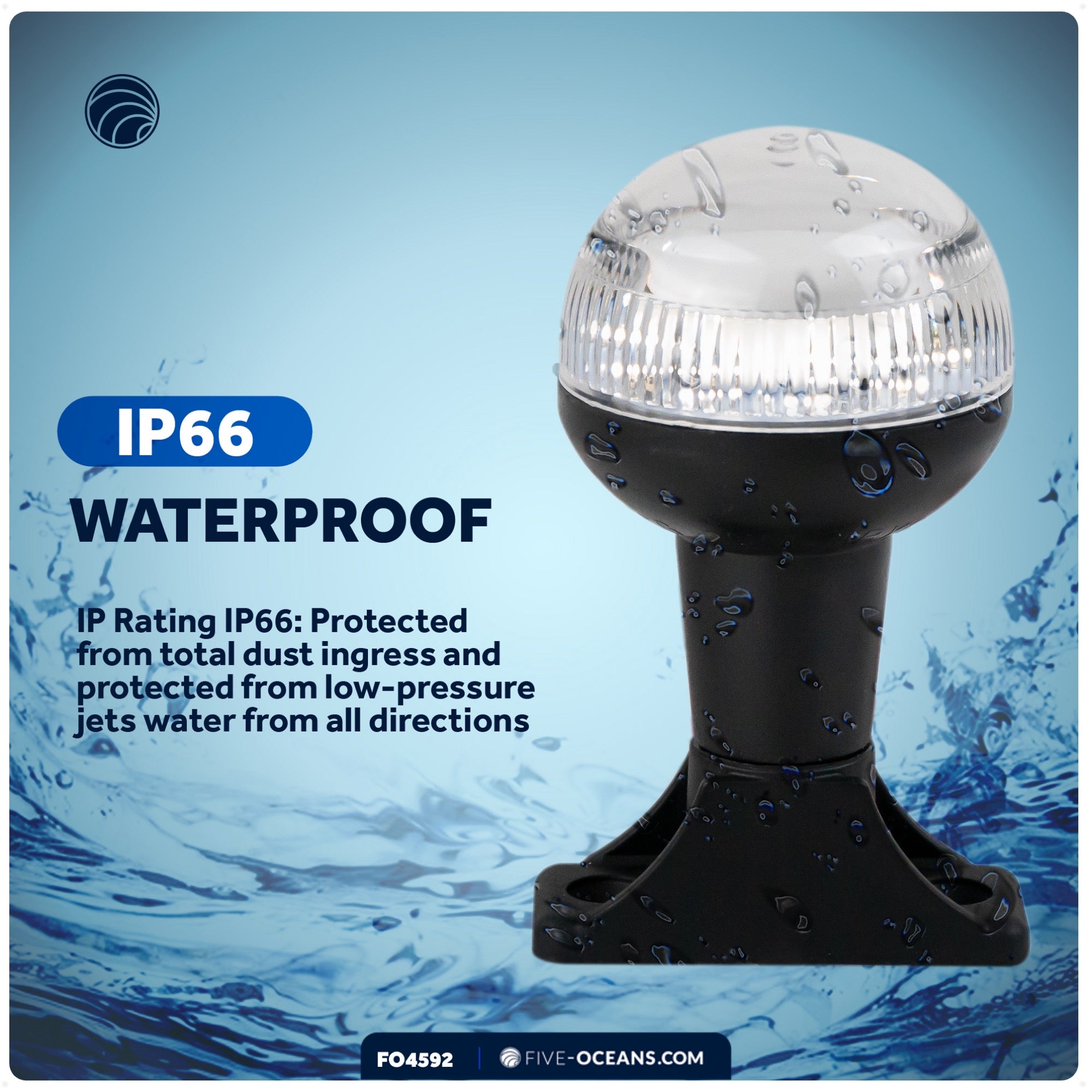 LED Anchor Navigation Light, 4" Fixed Mount, 2NM - FO4592 - Five Oceans