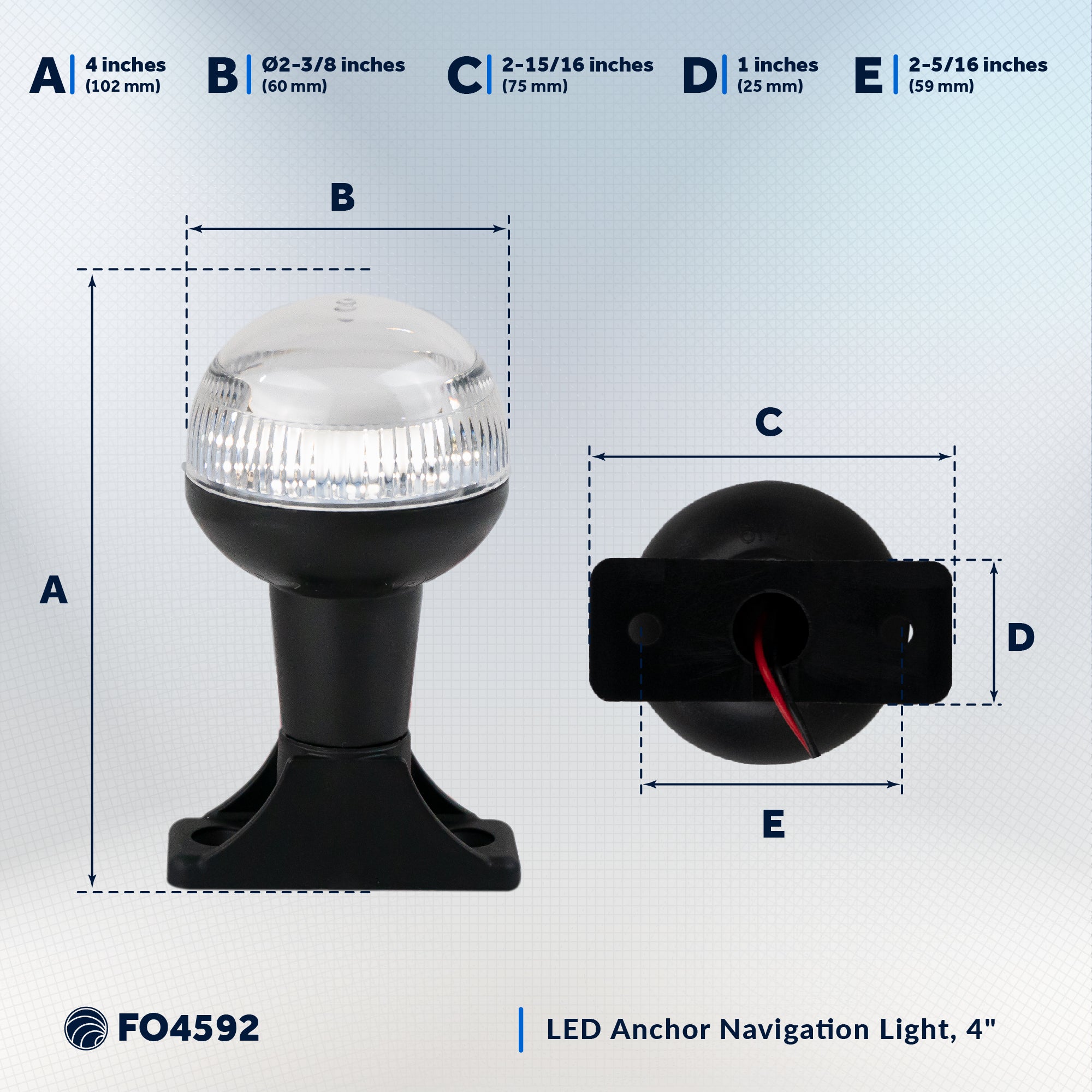 LED Anchor Navigation Light, 4" Fixed Mount, 2NM - FO4592 - Five Oceans