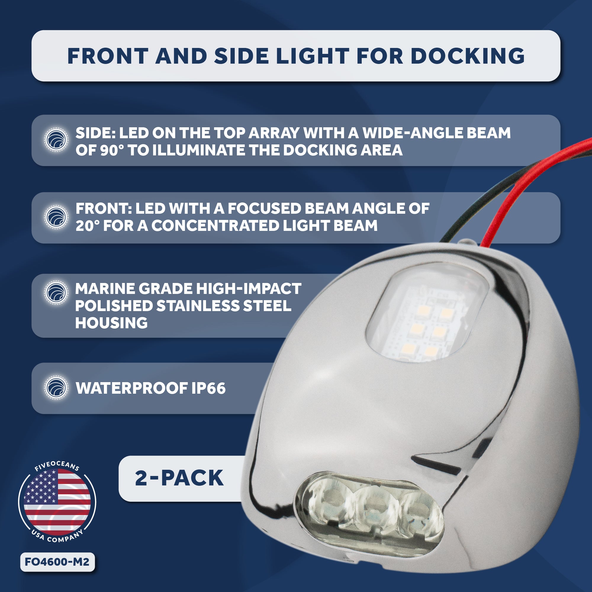 LED Front and Side Light for Docking, 2-Pack - FO4600-M2 - Five Oceans