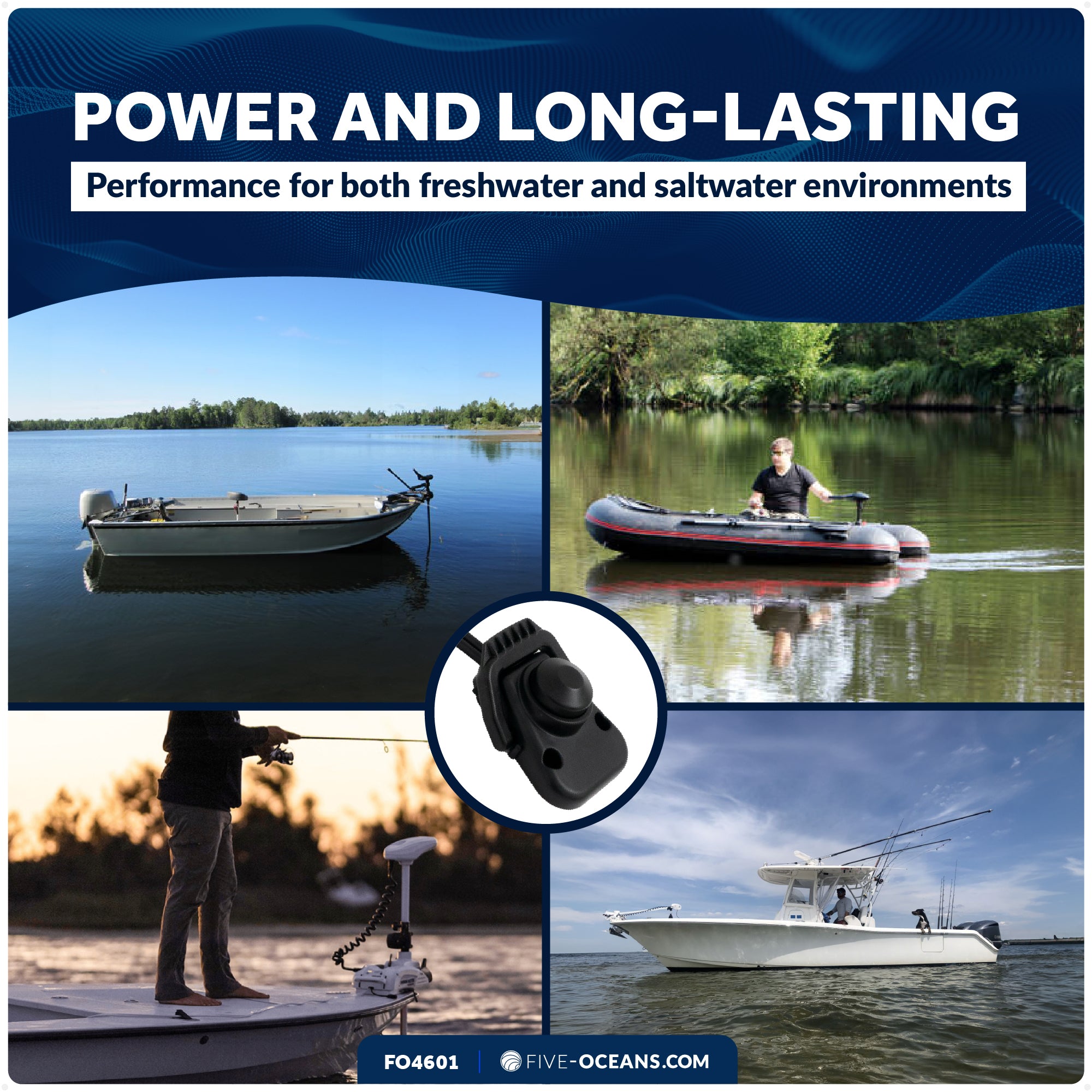 Trolling Motor Foot Switch with On Lever Continuous Control, 12-24V - FO4601 - Five Oceans