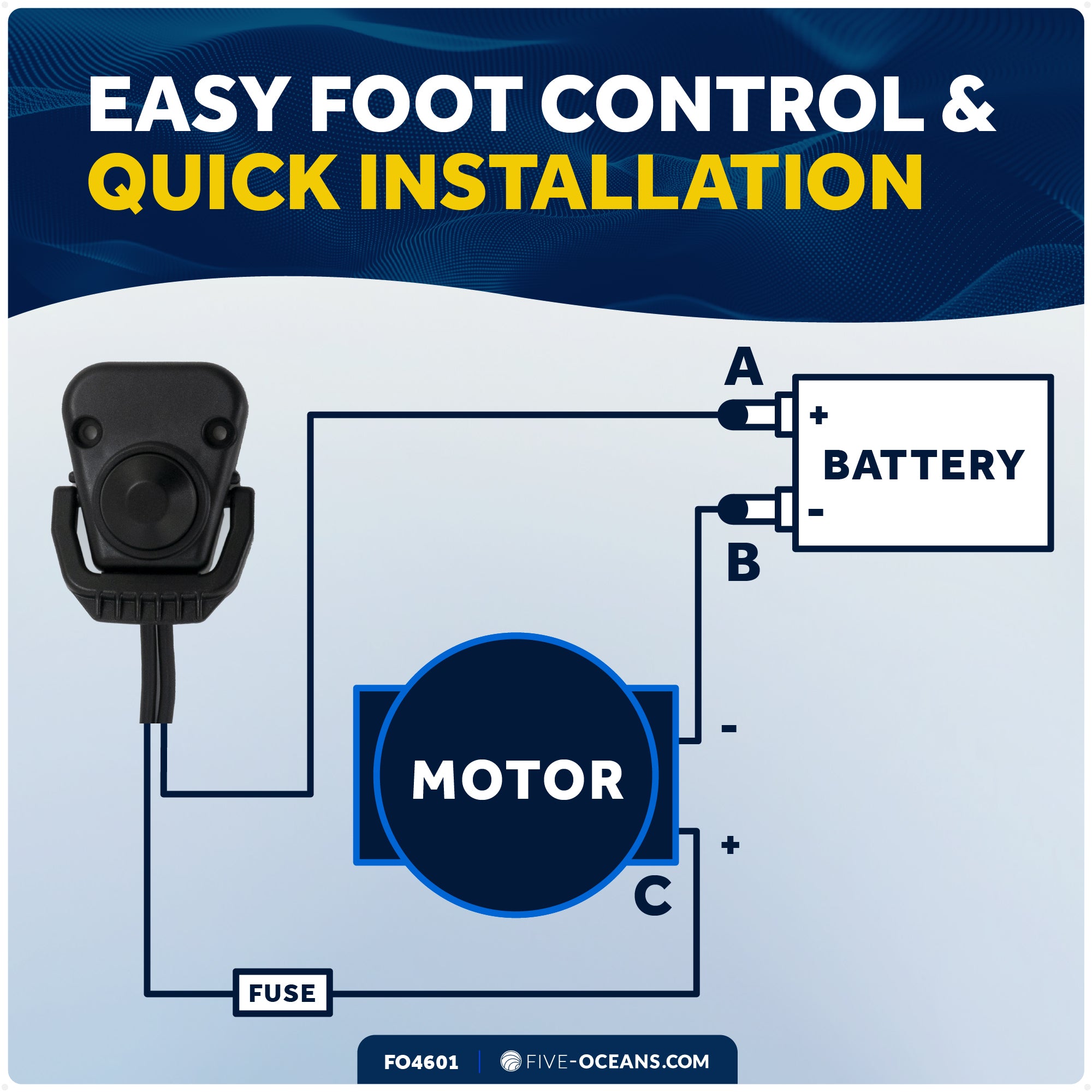 Trolling Motor Foot Switch with On Lever Continuous Control, 12-24V - FO4601 - Five Oceans
