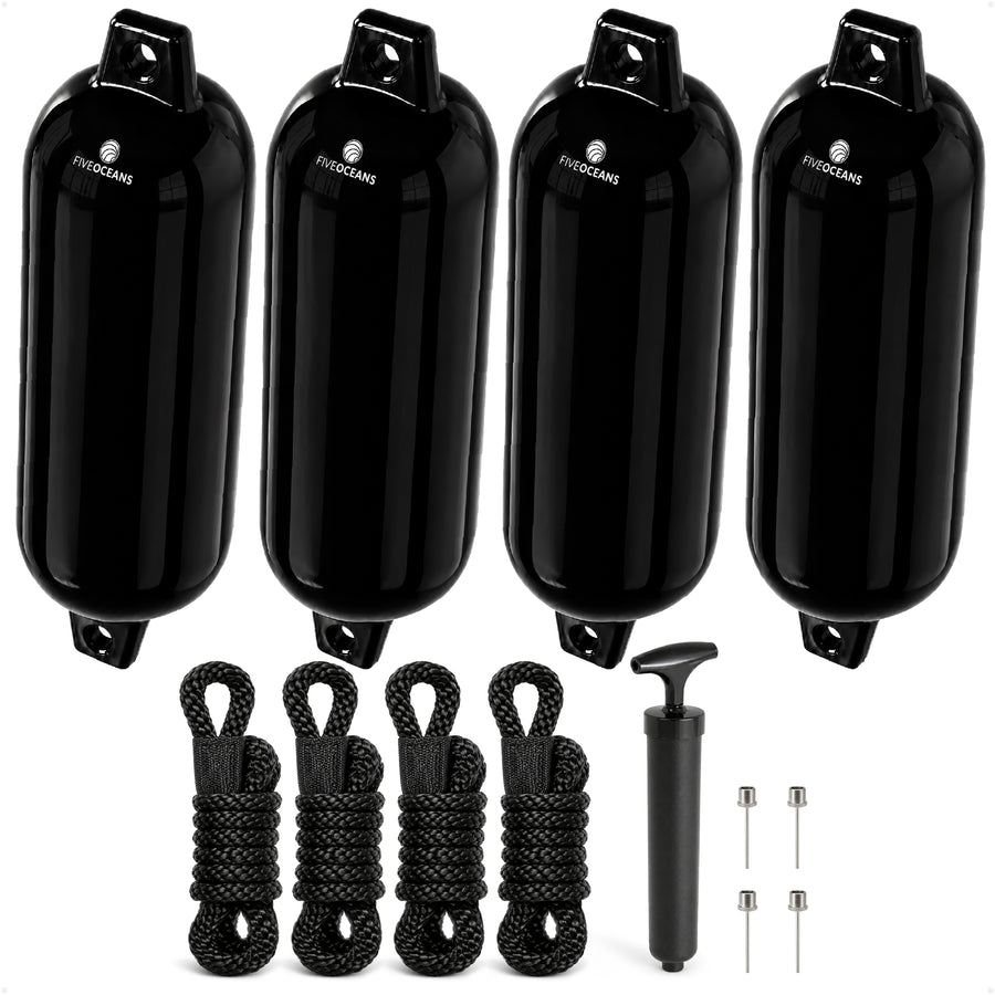 5.5" x 20" Inflatable Boat Fenders, Black, 4-Pack