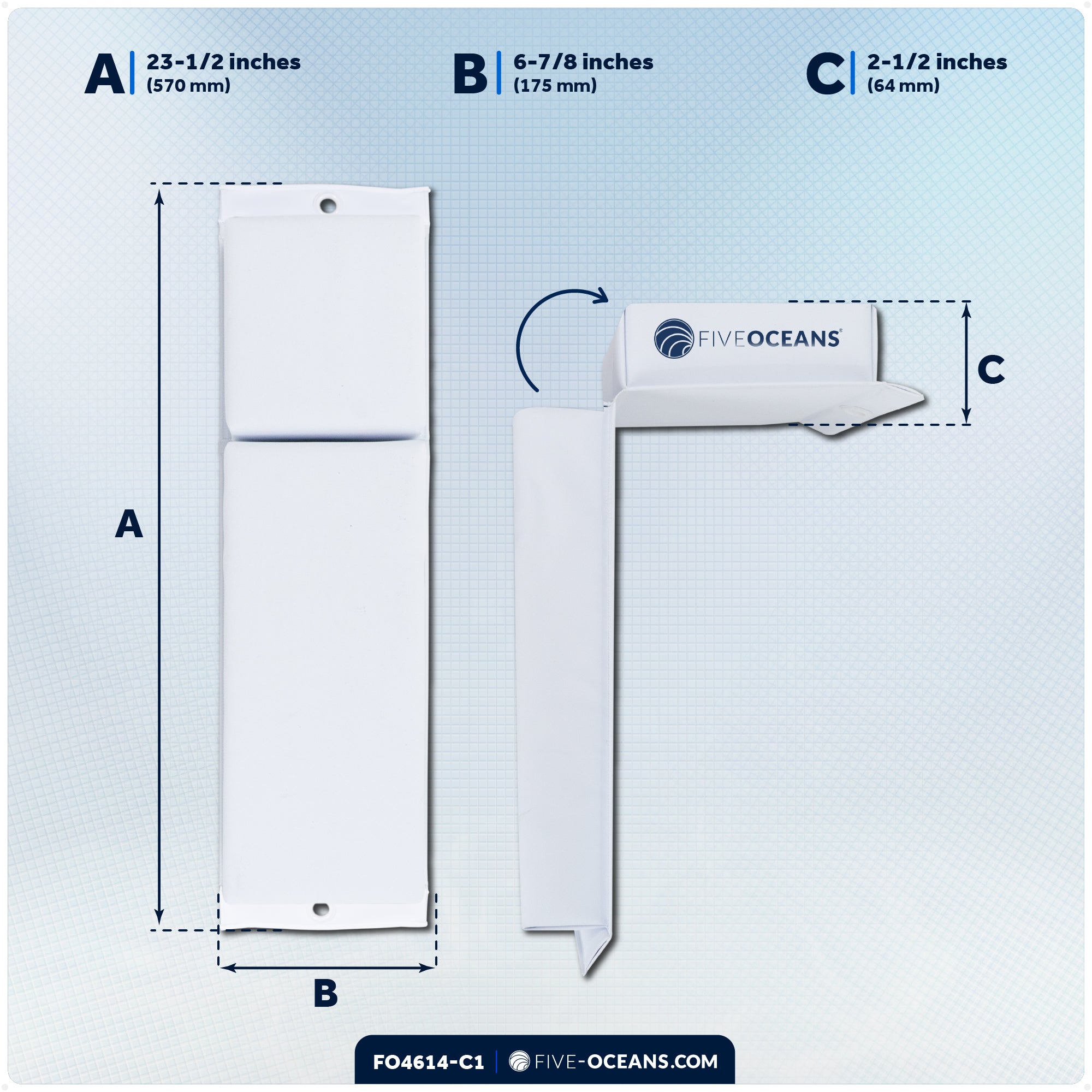 Flat Boat Fender Kit, 2-Pack White 24" x 6-7/8" x 2-1/2", Includes 1/2" x 15' Dock Lines - FO4614-C1 - Five Oceans