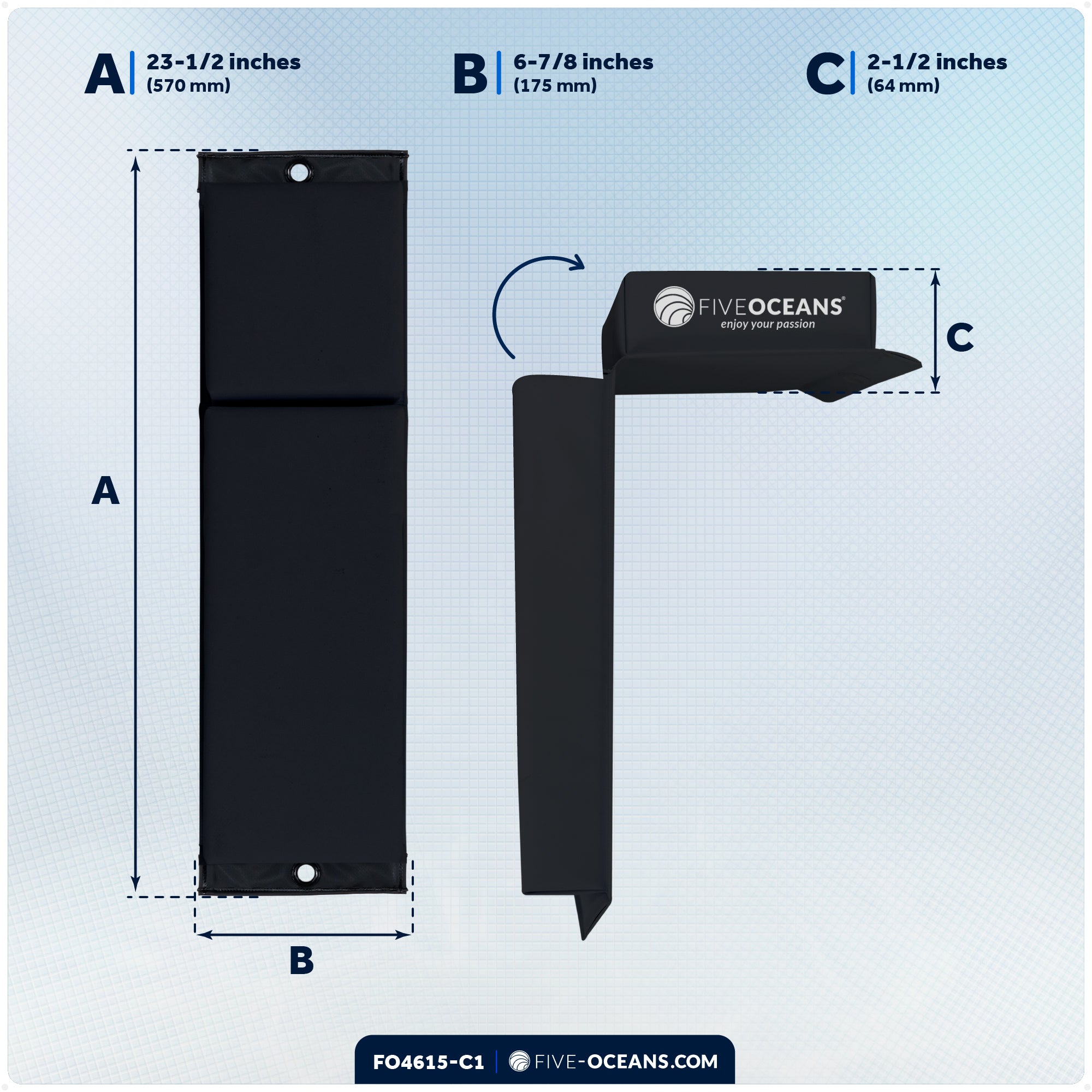 Flat Boat Fender Kit, 2-Pack Black 24" x 6-7/8" x 2-1/2", Includes 1/2" x 15' Dock Lines - FO4615-C1