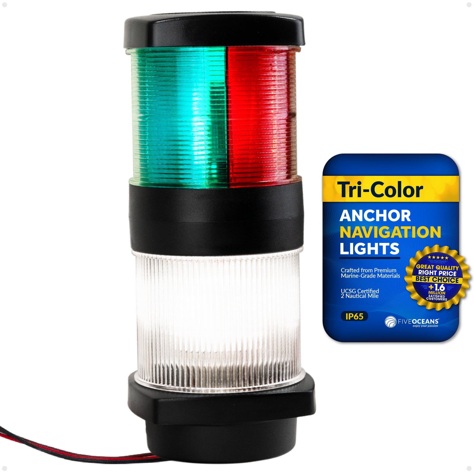 LED Tri-Color Anchor Navigation Light, Vertical Mount, 2 NM - FO4625 - Five Oceans