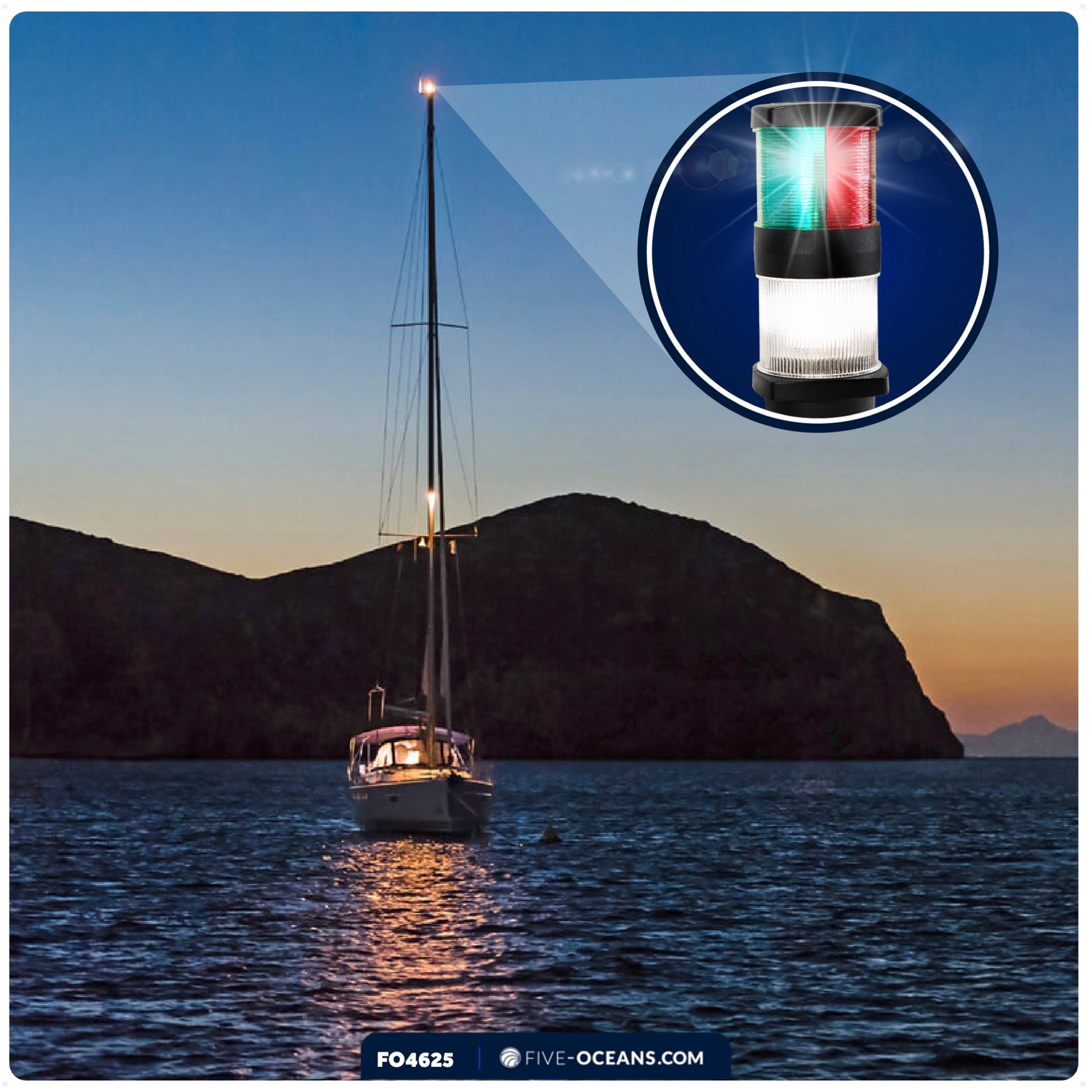 LED Tri-Color Anchor Navigation Light, Vertical Mount, 2 NM - FO4625 - Five Oceans