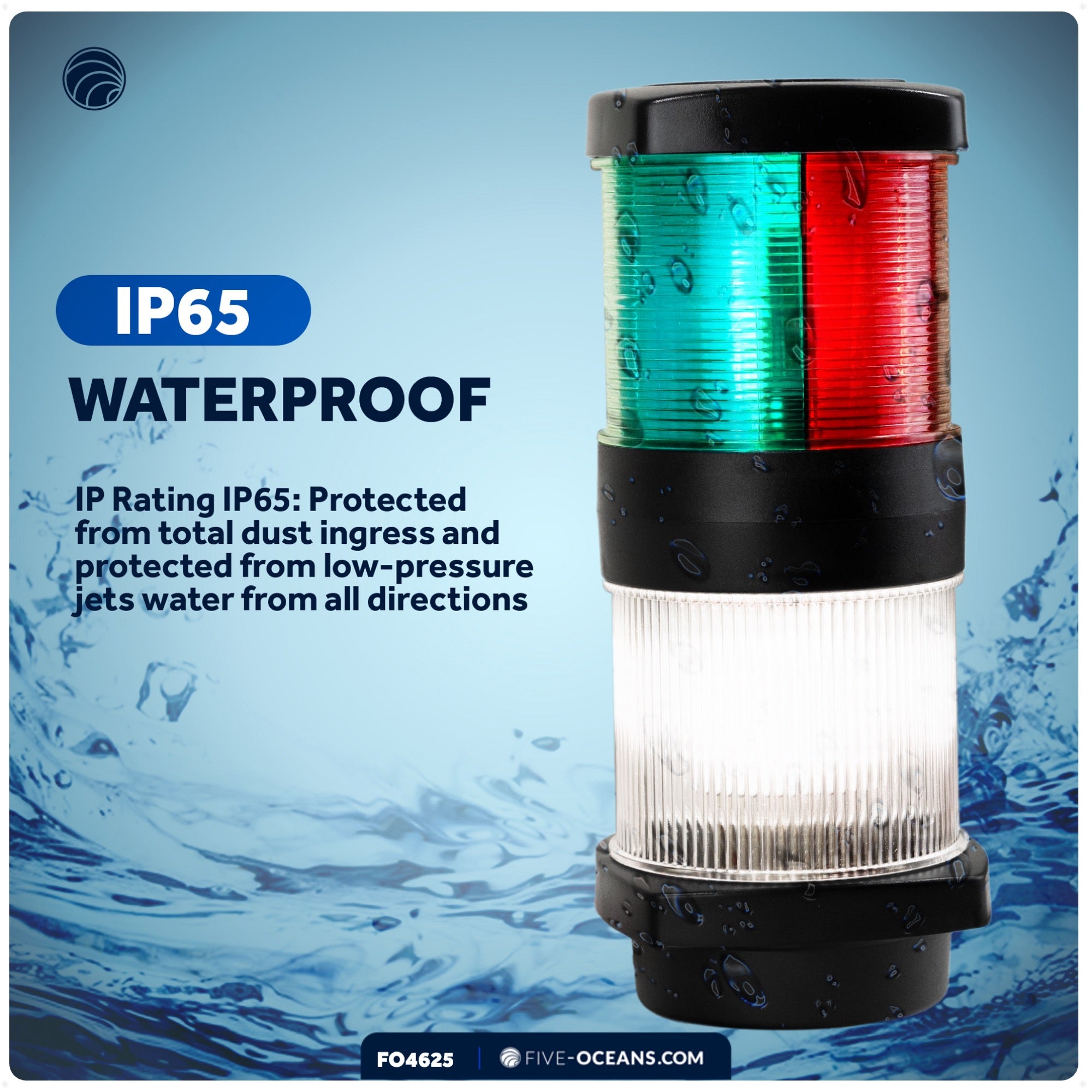 LED Tri-Color Anchor Navigation Light, Vertical Mount, 2 NM - FO4625 - Five Oceans