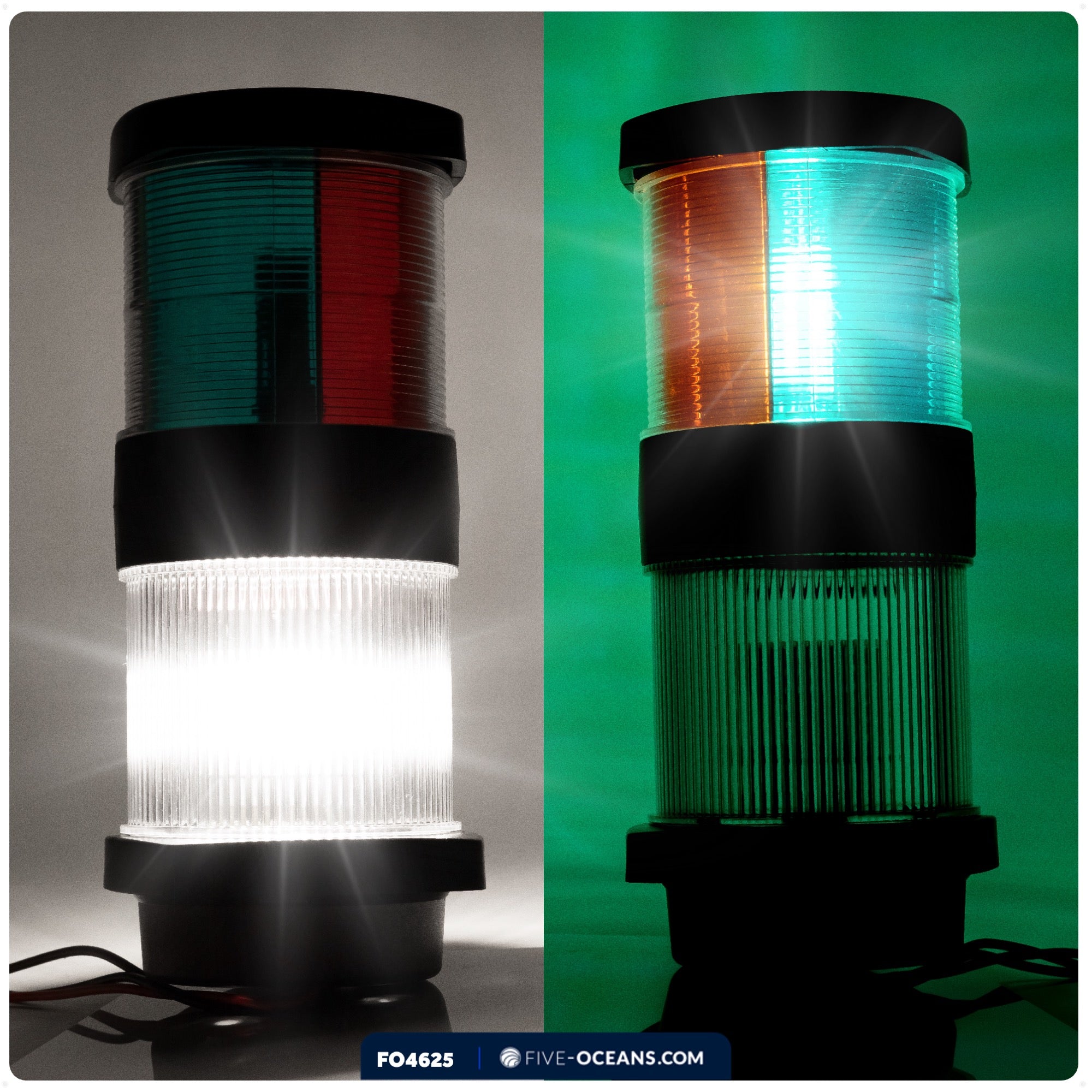 LED Tri-Color Anchor Navigation Light, Vertical Mount, 2 NM - FO4625 - Five Oceans