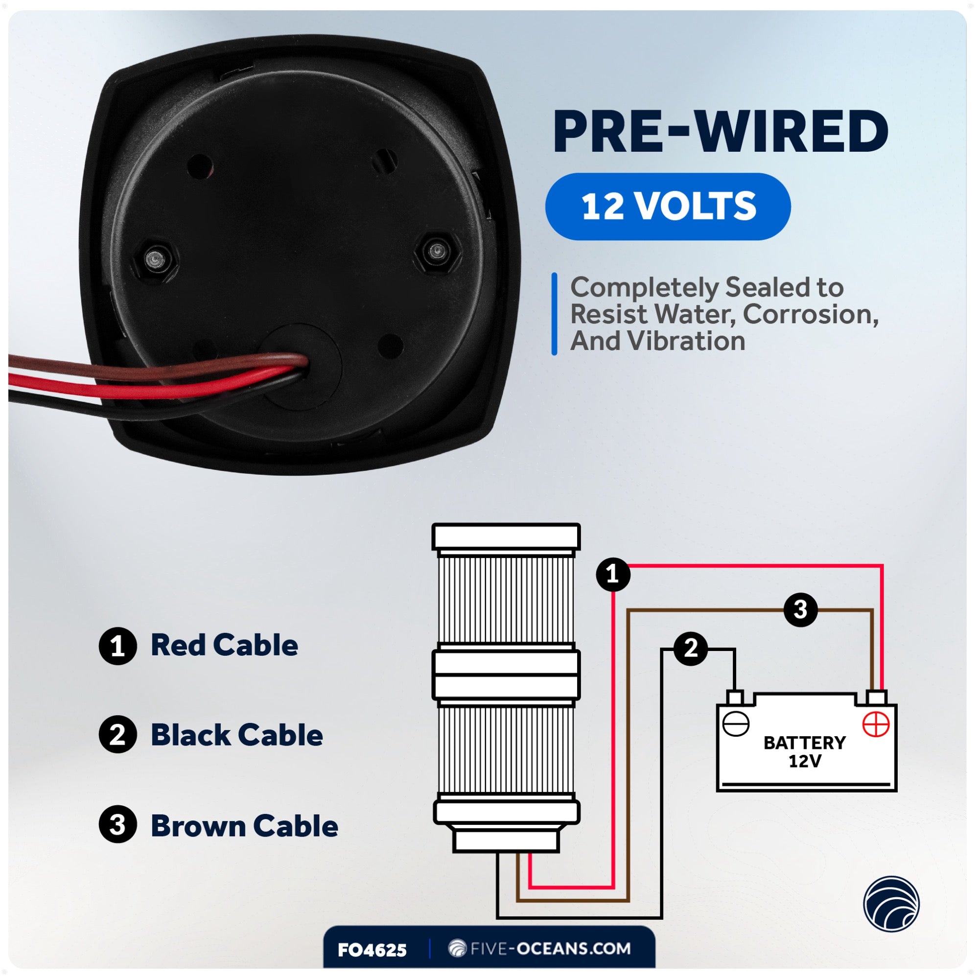 LED Tri-Color Anchor Navigation Light, Vertical Mount, 2 NM - FO4625 - Five Oceans