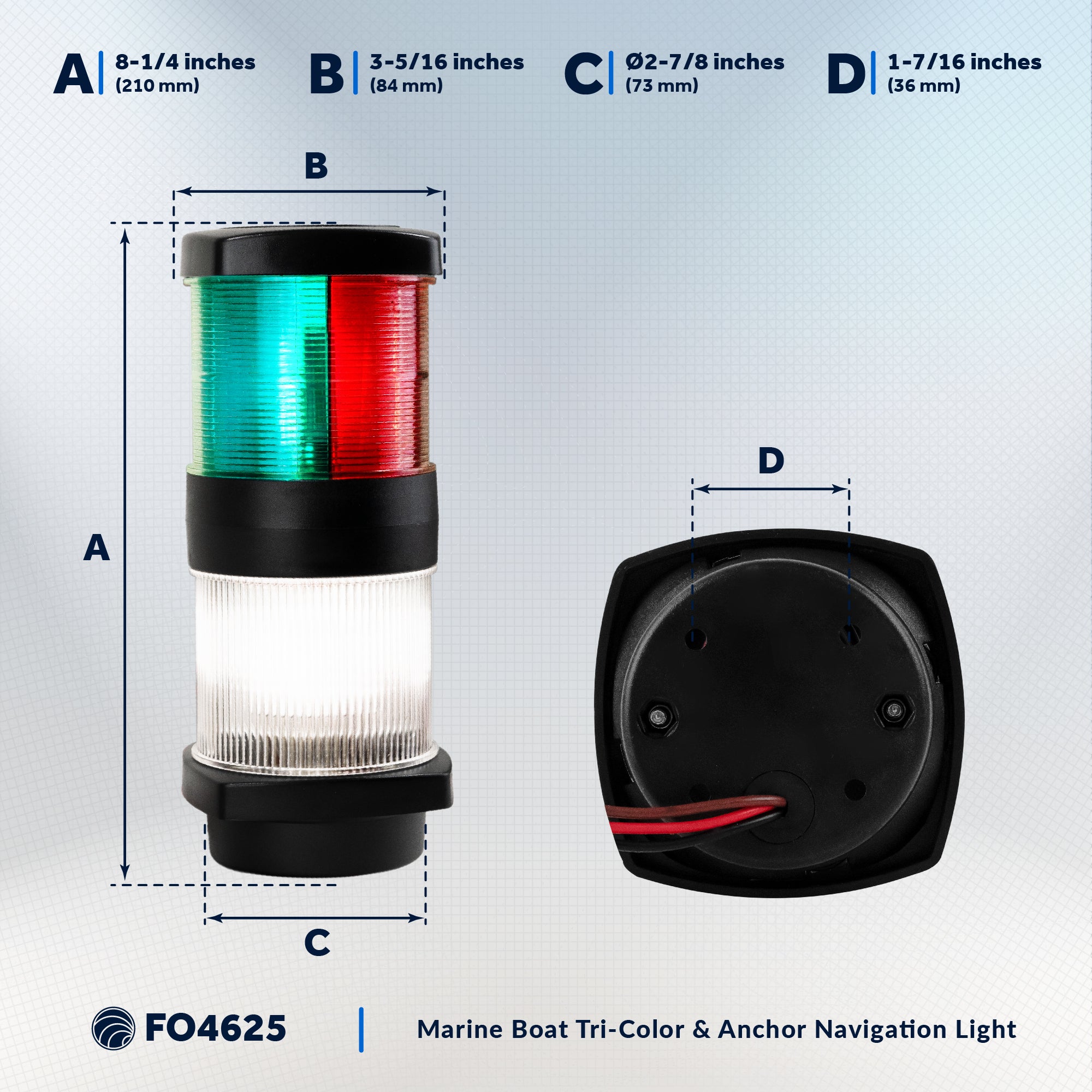 LED Tri-Color Anchor Navigation Light, Vertical Mount, 2 NM - FO4625 - Five Oceans