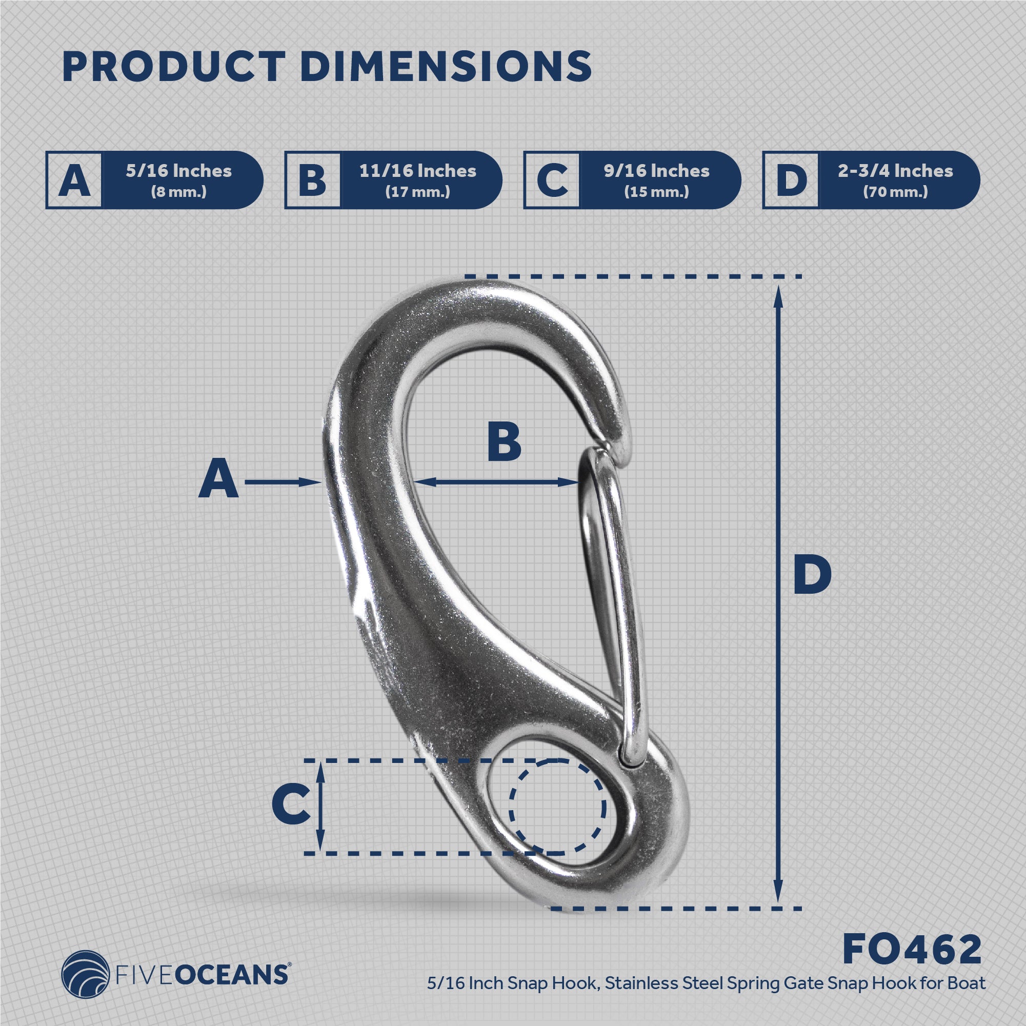 Spring Gate Snap Hook, 2-3/4" Stainless Steel - FO462