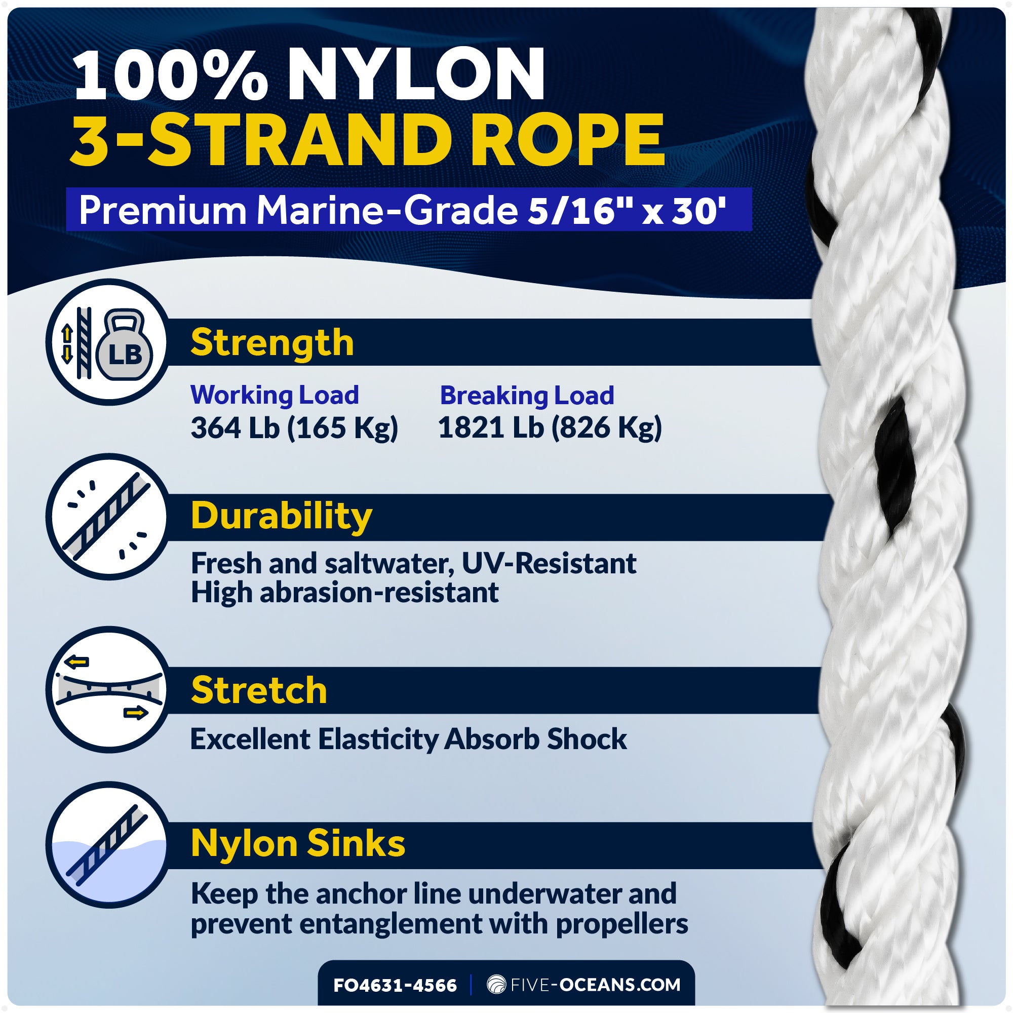 8 Lb Mushroom Boat Anchor Kit, Black PVC Vinyl Coating, 5/16"x30' 3-Strand Rope, Marine Snap Hook - 4631-4566 - Five Oceans
