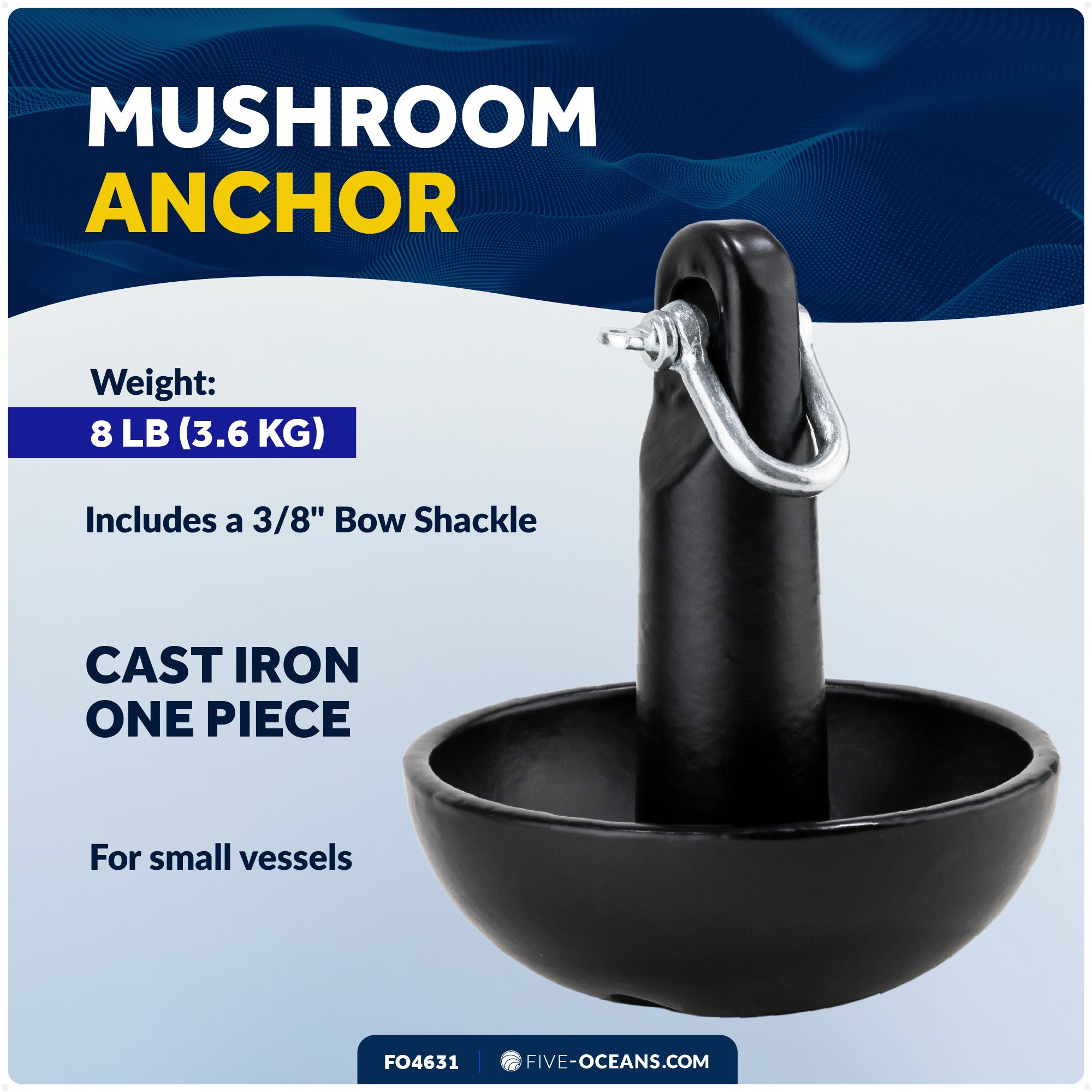 8 lb Mushroom Boat Anchor, Black PVC Vinyl Coating - FO4631 - Five Oceans