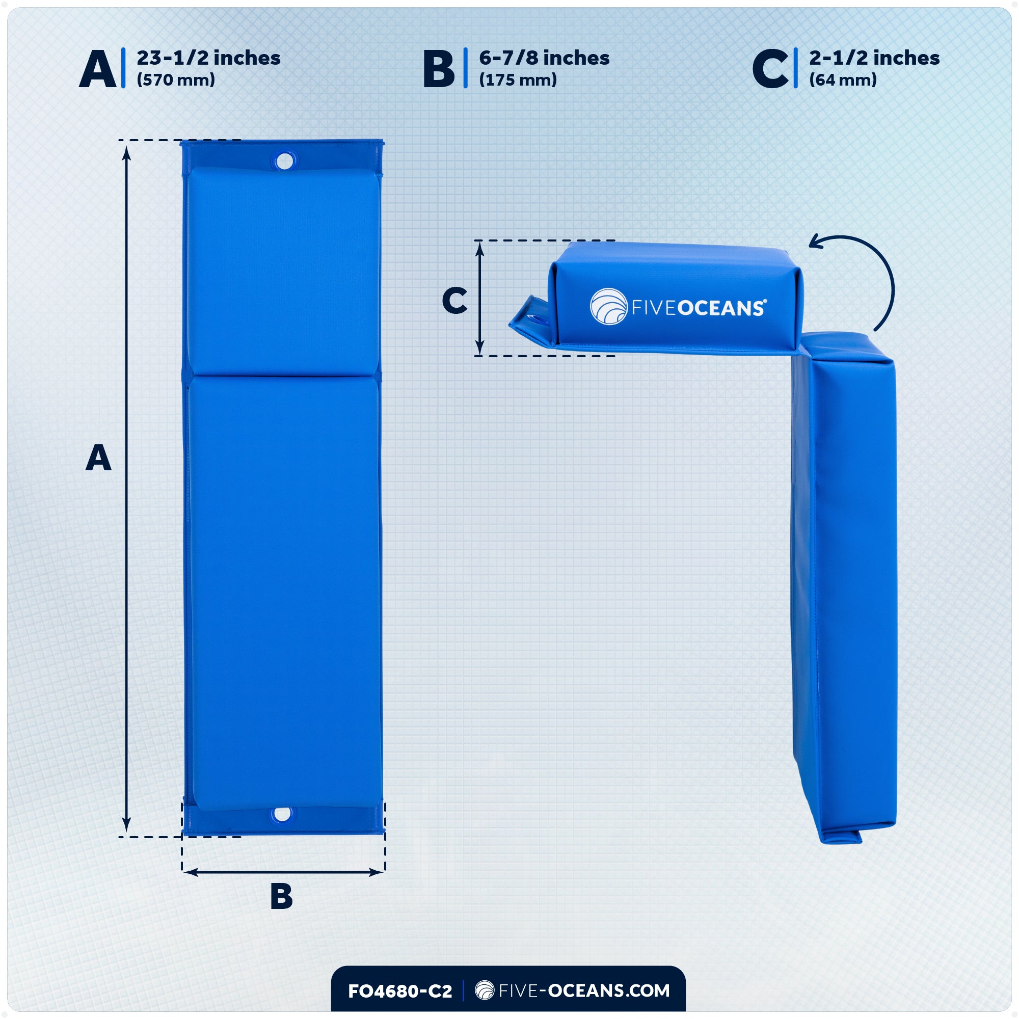 Flat Boat Fender Kit, 4-Pack Blue 24" x 6-7/8" x 2-1/2", Includes 1/2" x 15' Dock Lines - FO4680-C2 - Five Oceans