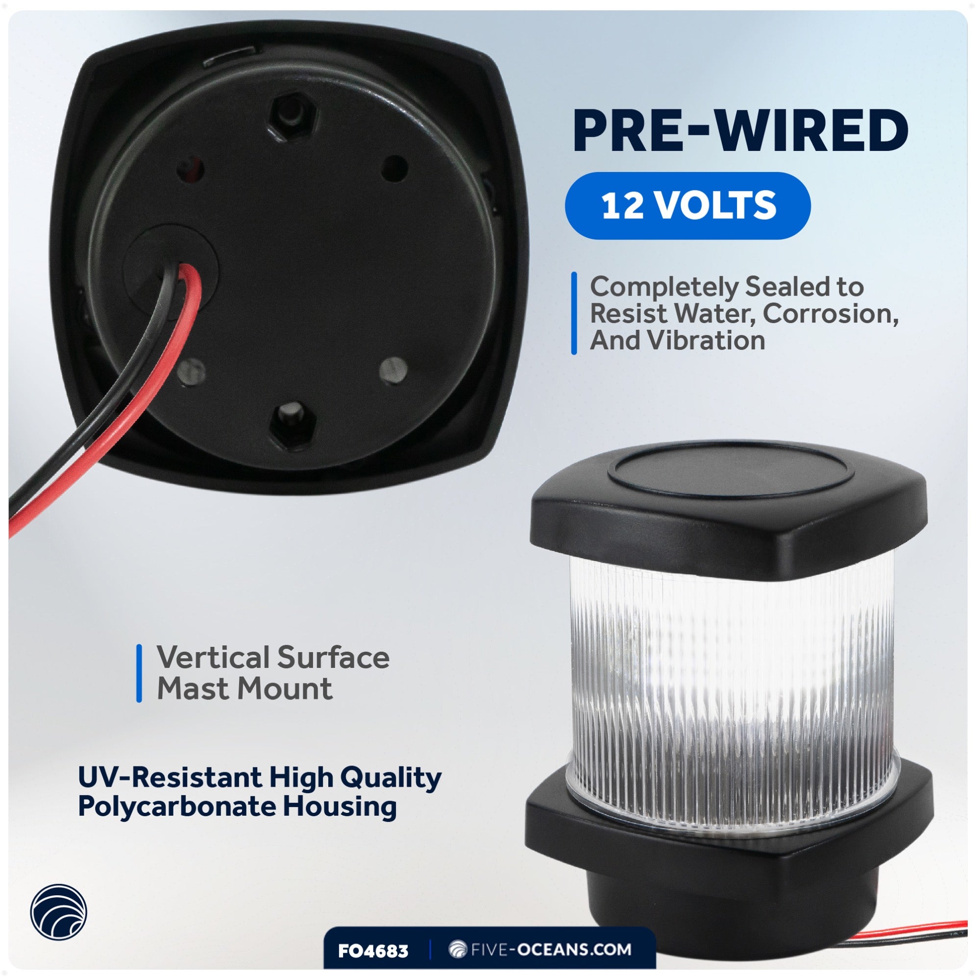 LED Anchor Light, 12V DC, Vertical Mount - FO4683 - Five Oceans