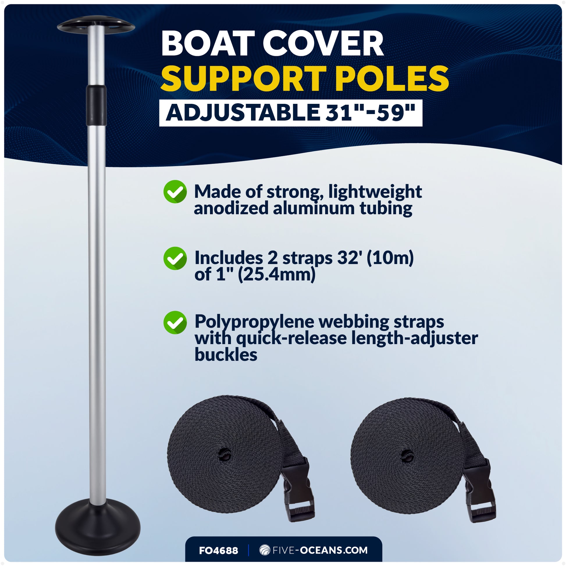 Boat Cover Support Poles, Adjustable 31"-59" - FO4688 - Five Oceans