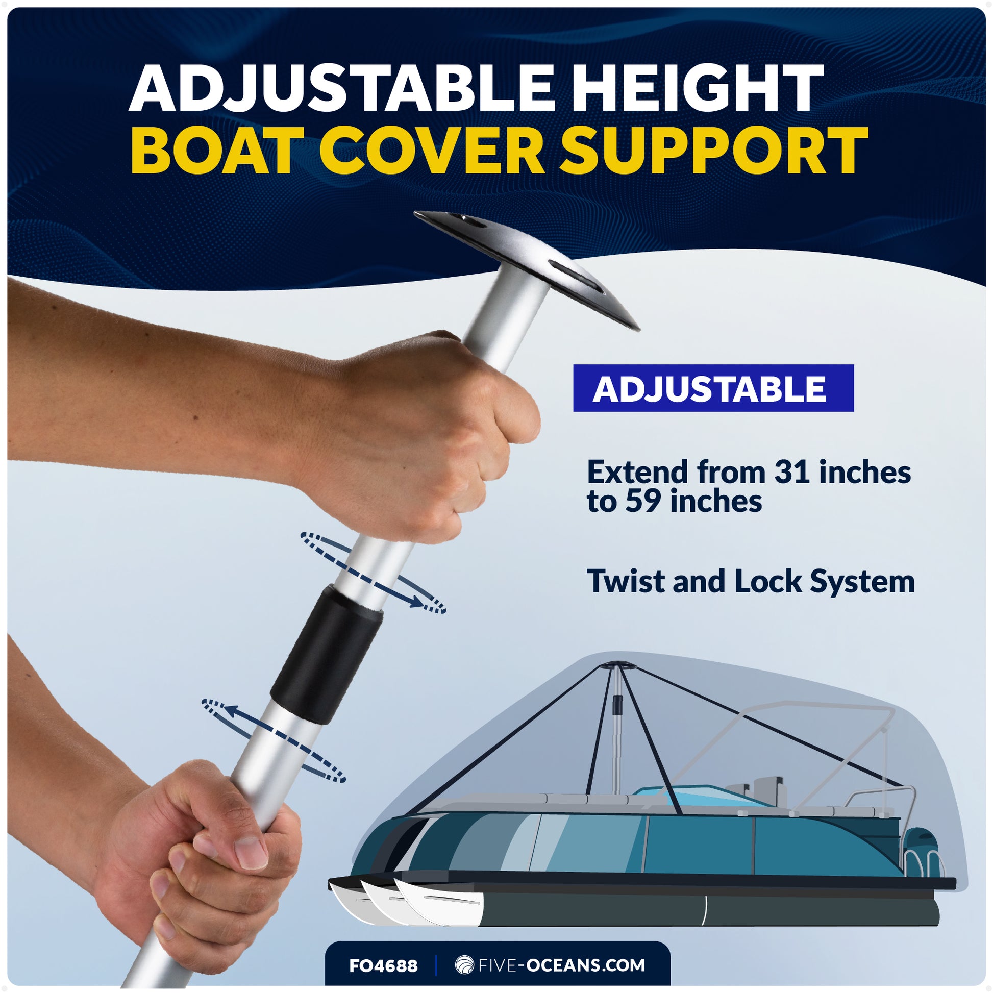 Boat Cover Support Poles, Adjustable 31"-59" - FO4688 - Five Oceans
