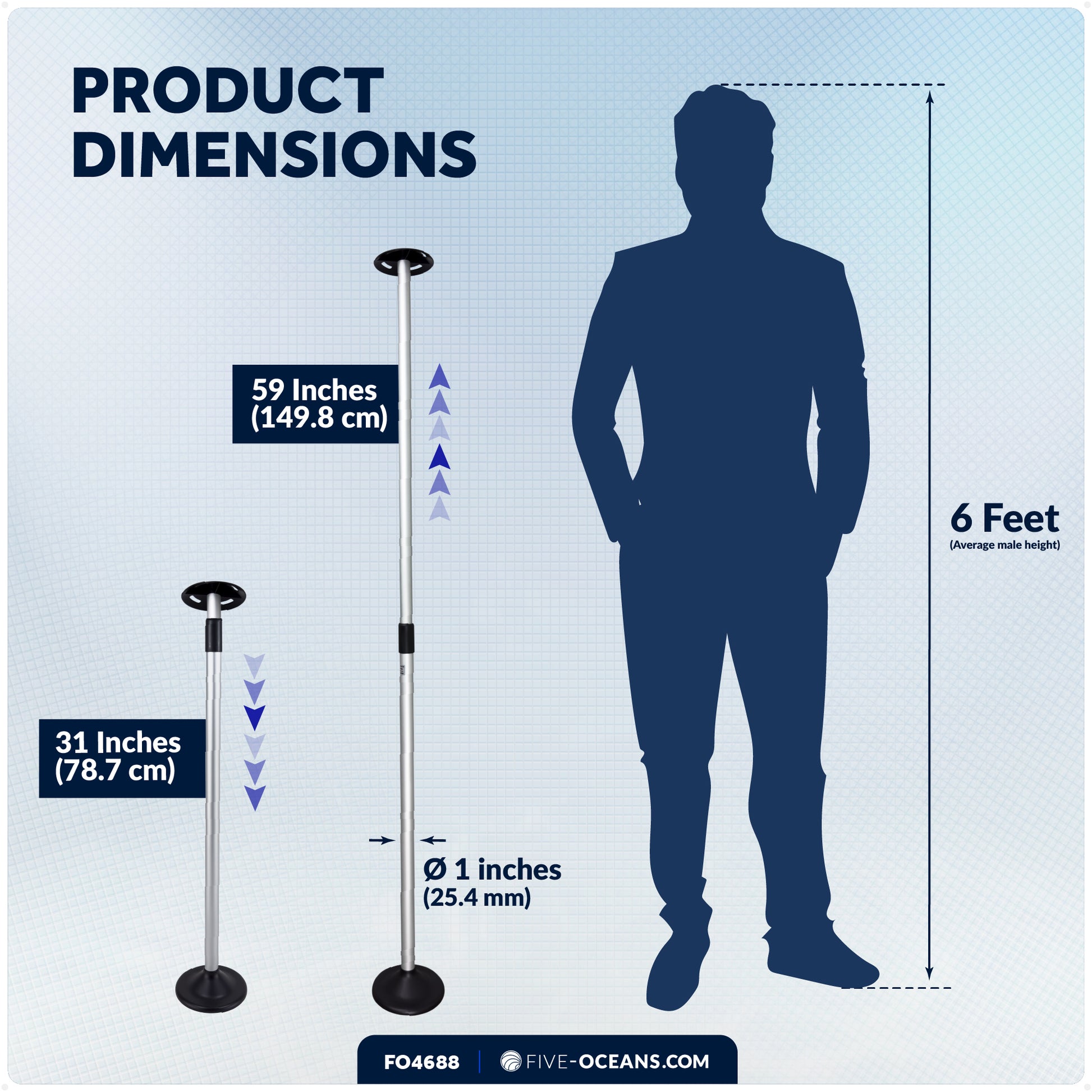 Boat Cover Support Poles, Adjustable 31"-59" - FO4688 - Five Oceans