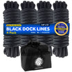 3/8" x 15' Boat Dock Lines with 12" Eyelet, Black Premium Double Braid Nylon, 4-Pack - FO4694 - Five Oceans