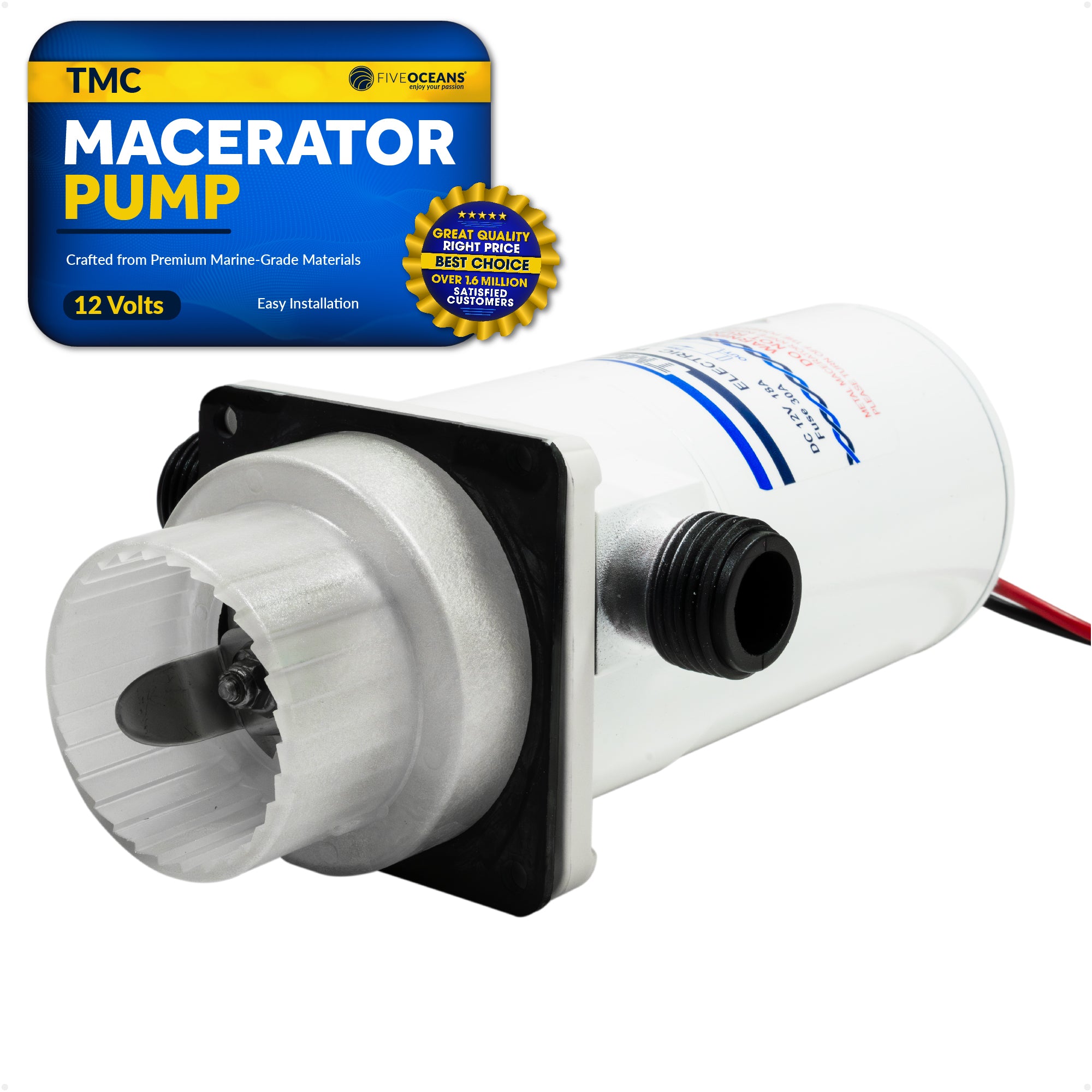 TMC Electric Toilet Macerator Waste Pump with Threaded-On Hose Connection 12V - FO4701 - Five Oceans