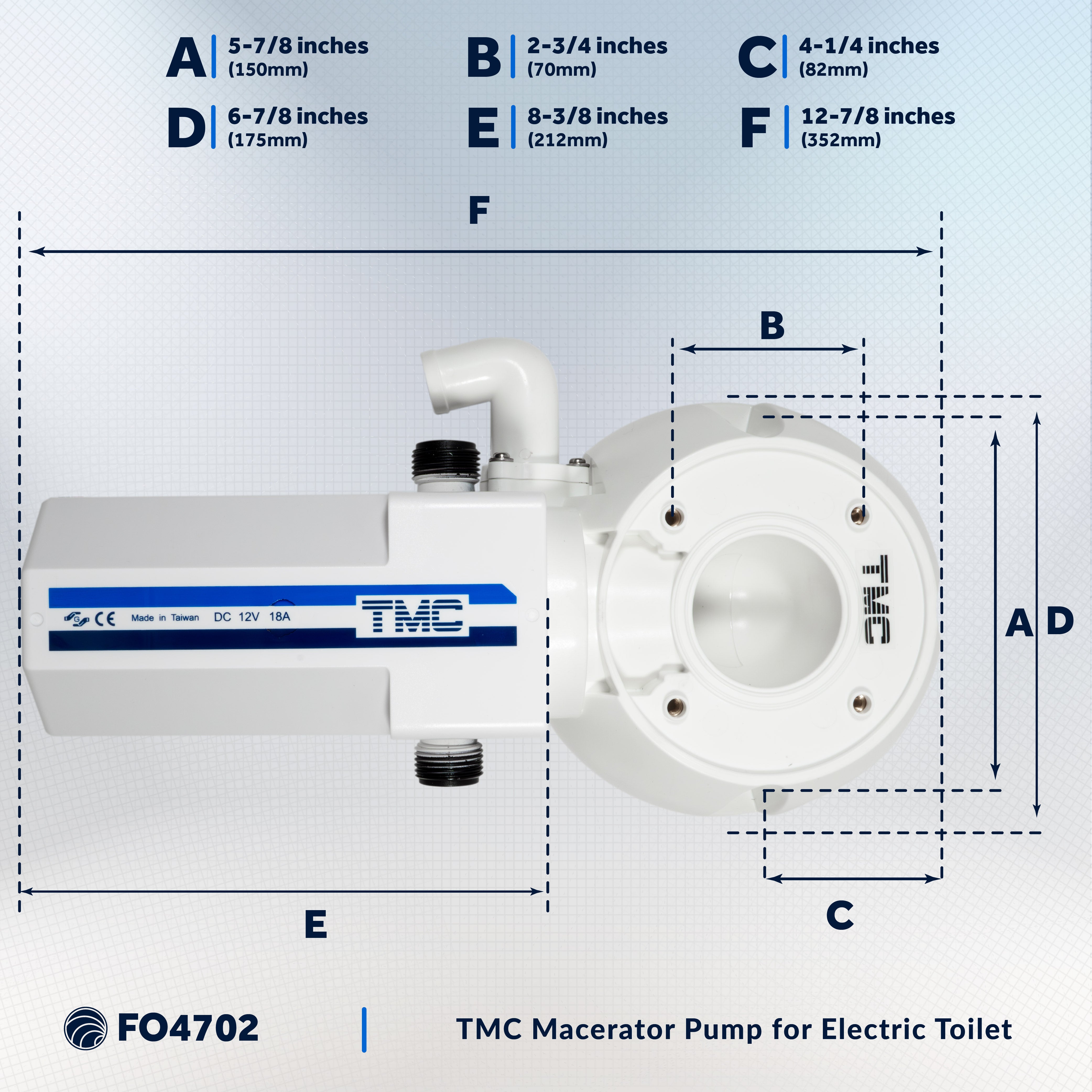 TMC Electric Toilet Macerator Conversion Kit with Threaded-On Hose Connection<BR><BR> 12V - FO4702