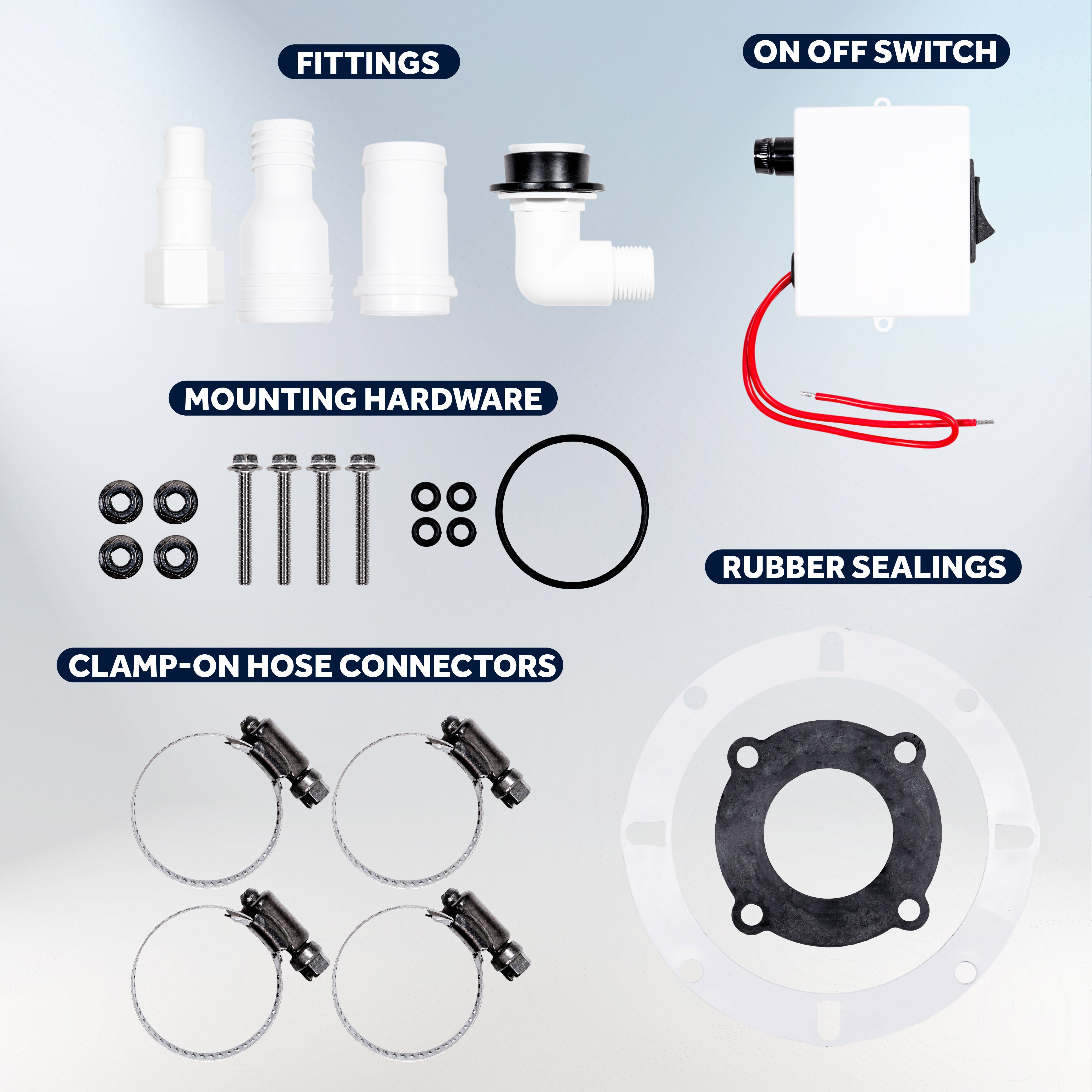 TMC Skirted Design Macerator Electric Toilet Conversion Kit with Clamp-On Hose Connection - 12V DC - FO4703