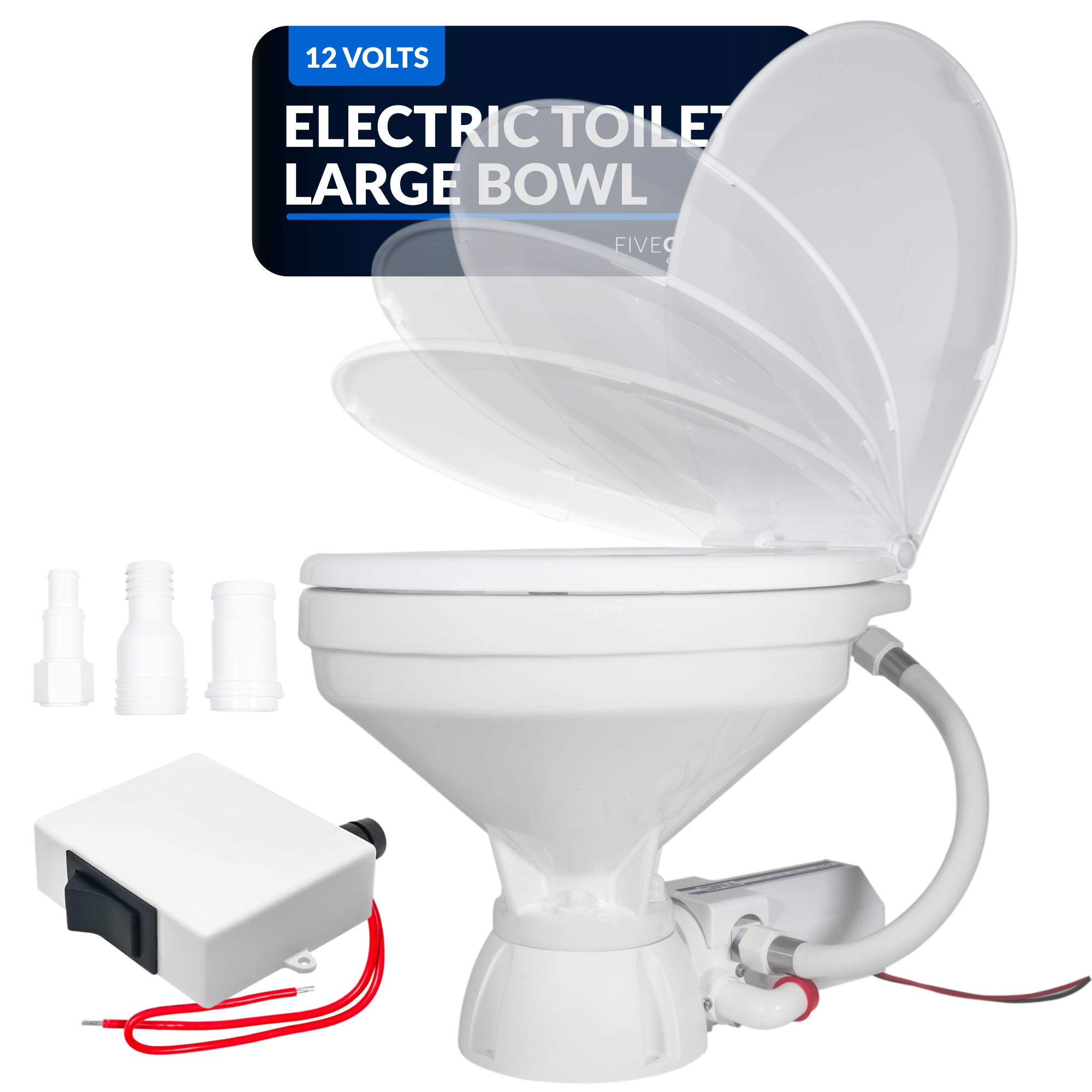 TMC Electric Toilet with Threaded-On Hose Connection, Large Bowl, Smart Flush Control 12V DC <BR><BR>- FO4706