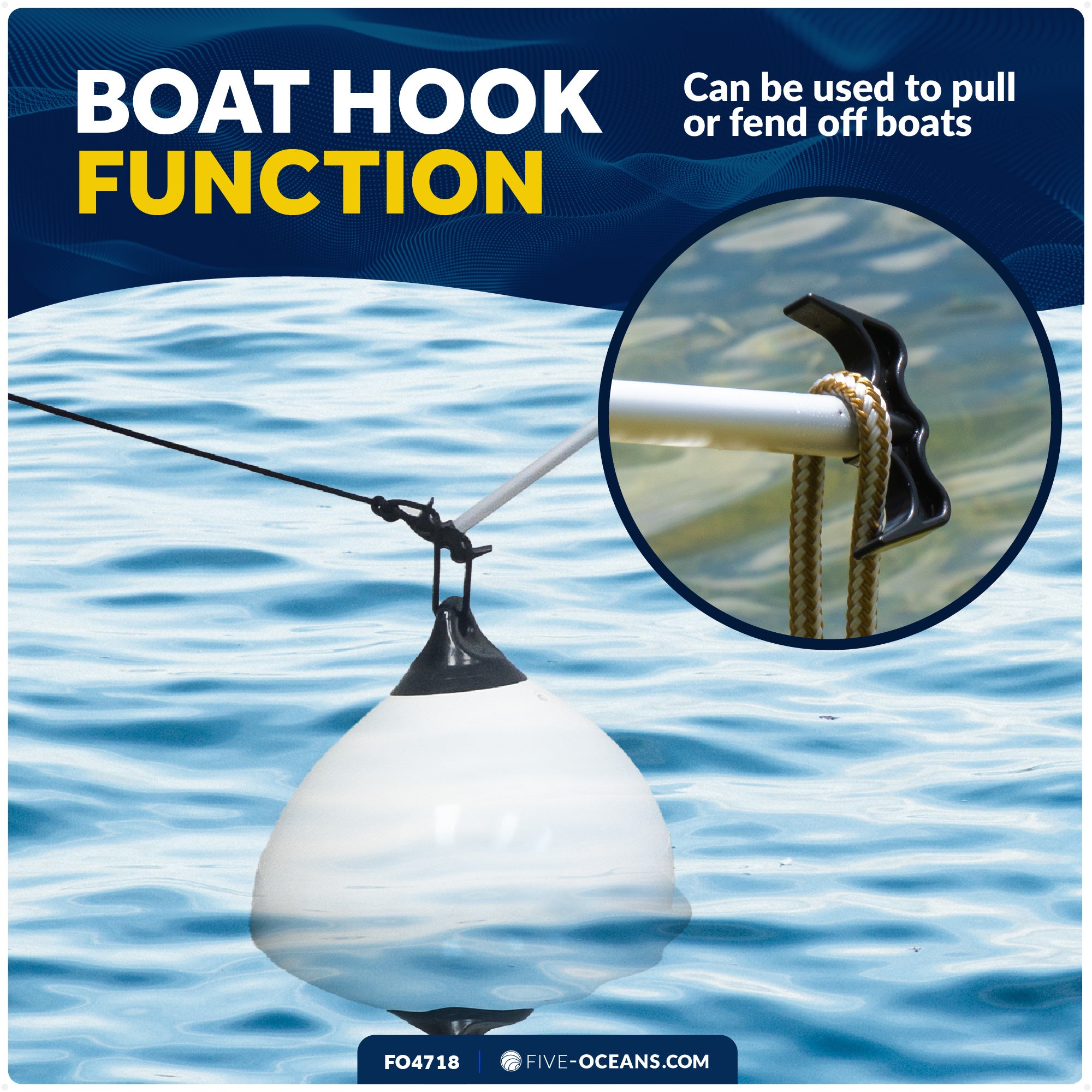 Telescopic Canoe Paddle and Hook with Bilge Pump Function, Extends from 51" to 66" - FO4718