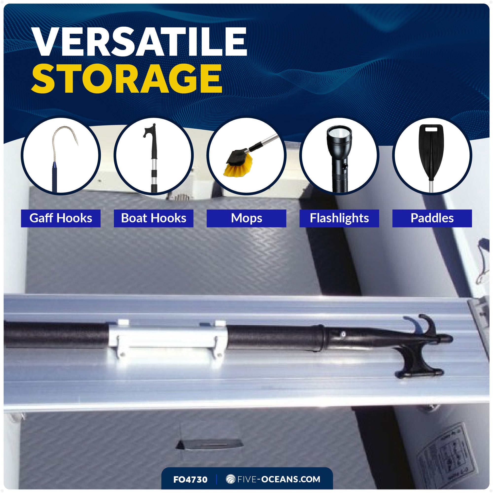 Boat Paddle Holder Clip, Black Rubber - 2-Pack - FO4730