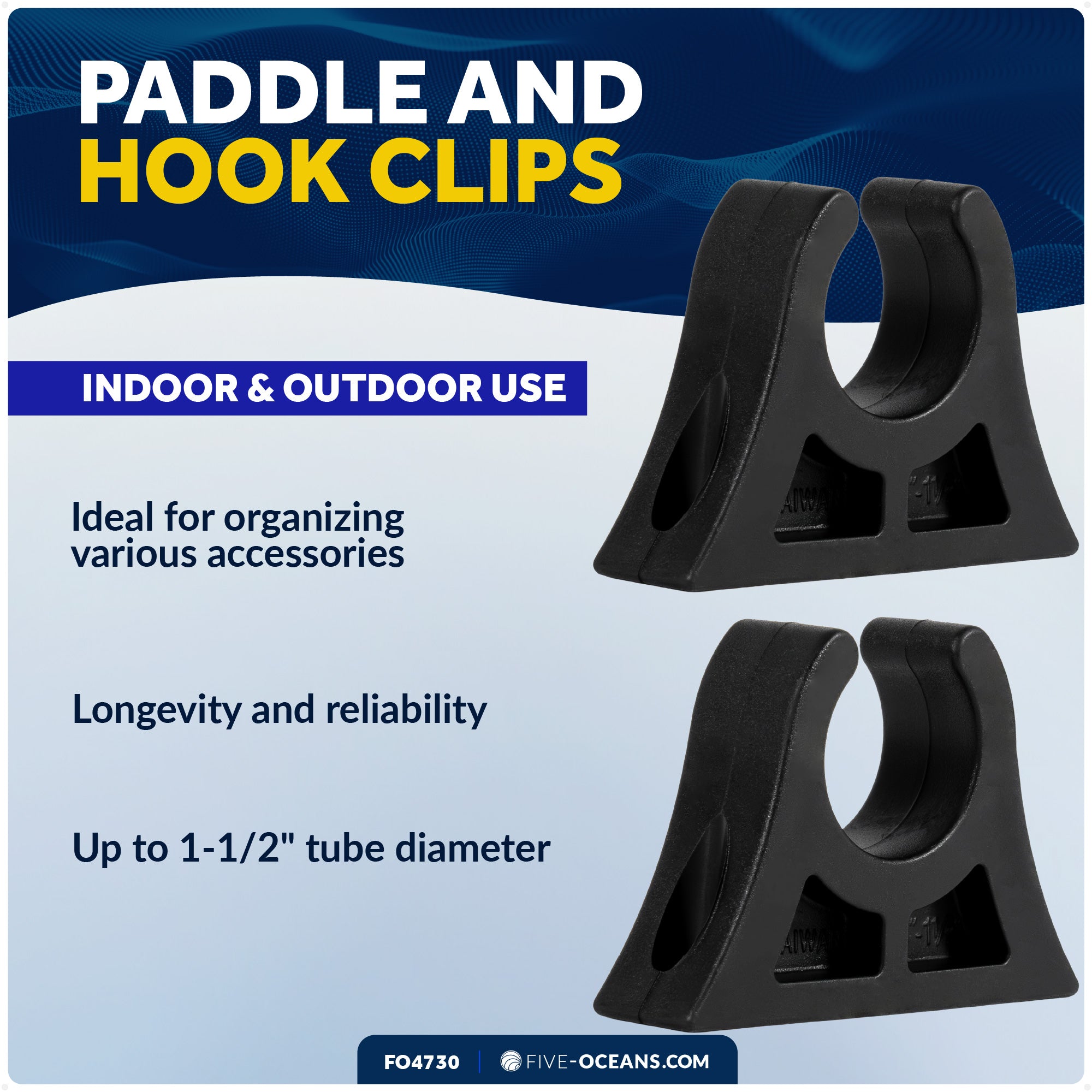 Boat Paddle Holder Clip, Black Rubber - 2-Pack - FO4730