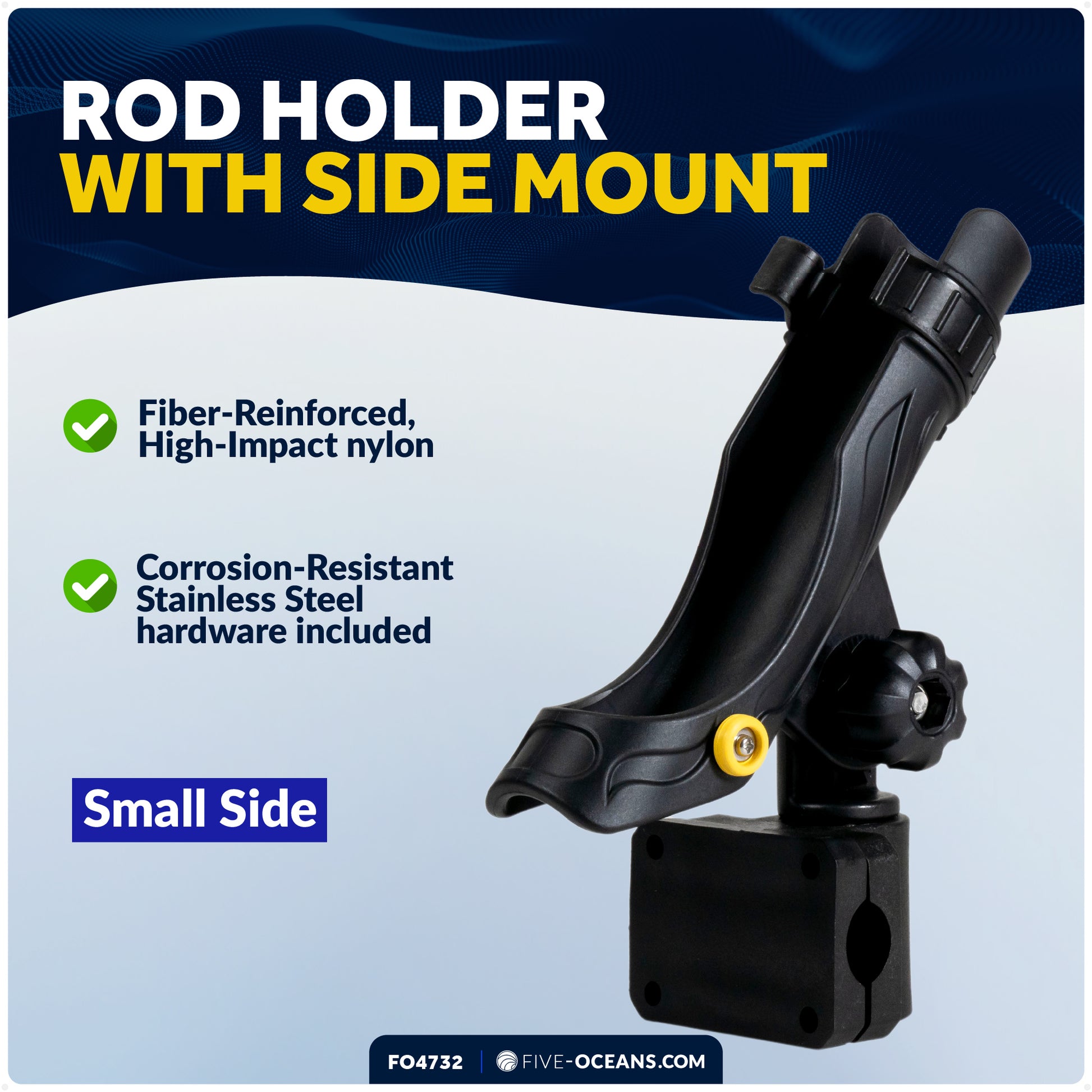 Fishing Rod Holder with Rail Mount, Large, Black - FO4732 - Five Oceans