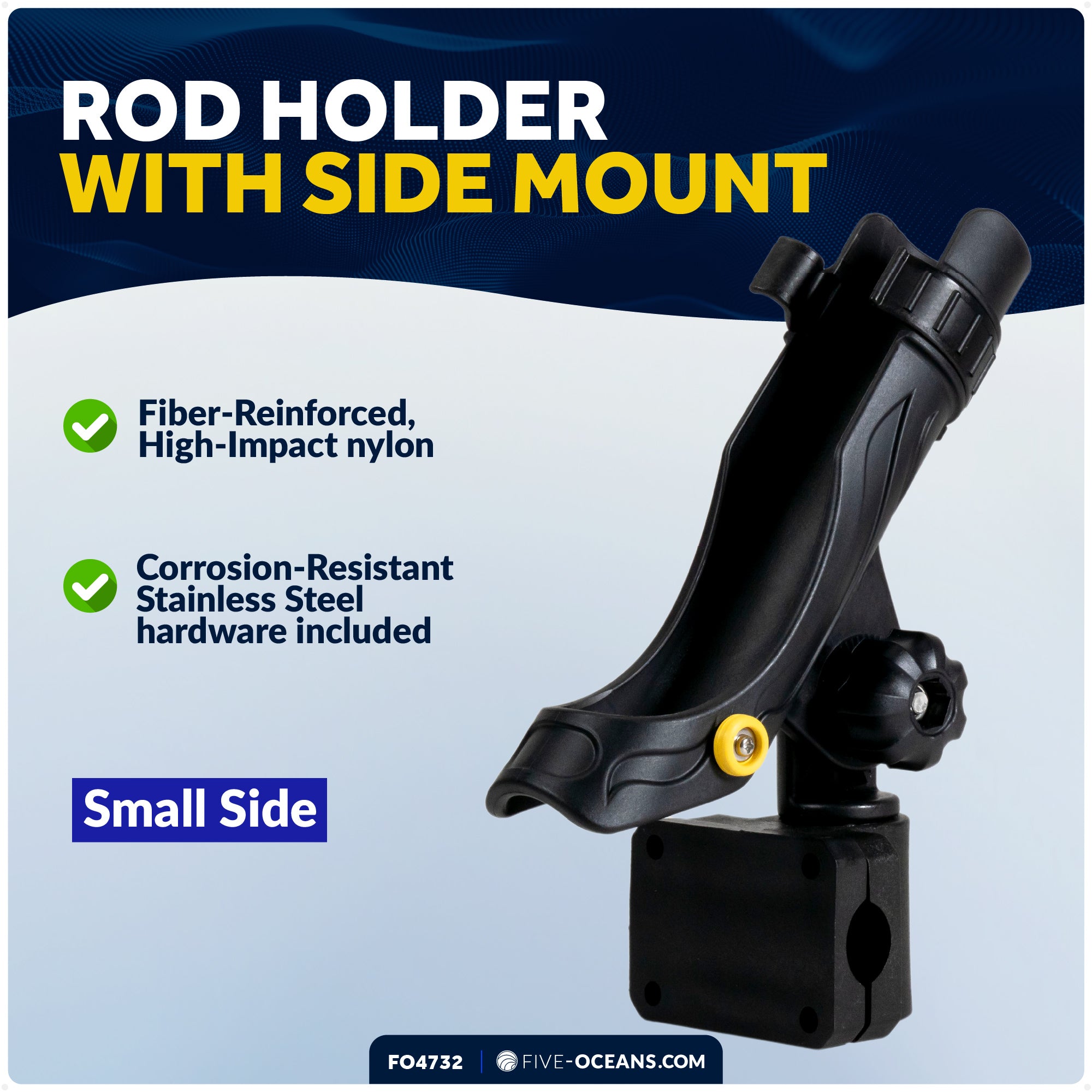 Fishing Rod Holder with Rail Mount, Large, Black - FO4732 - Five Oceans