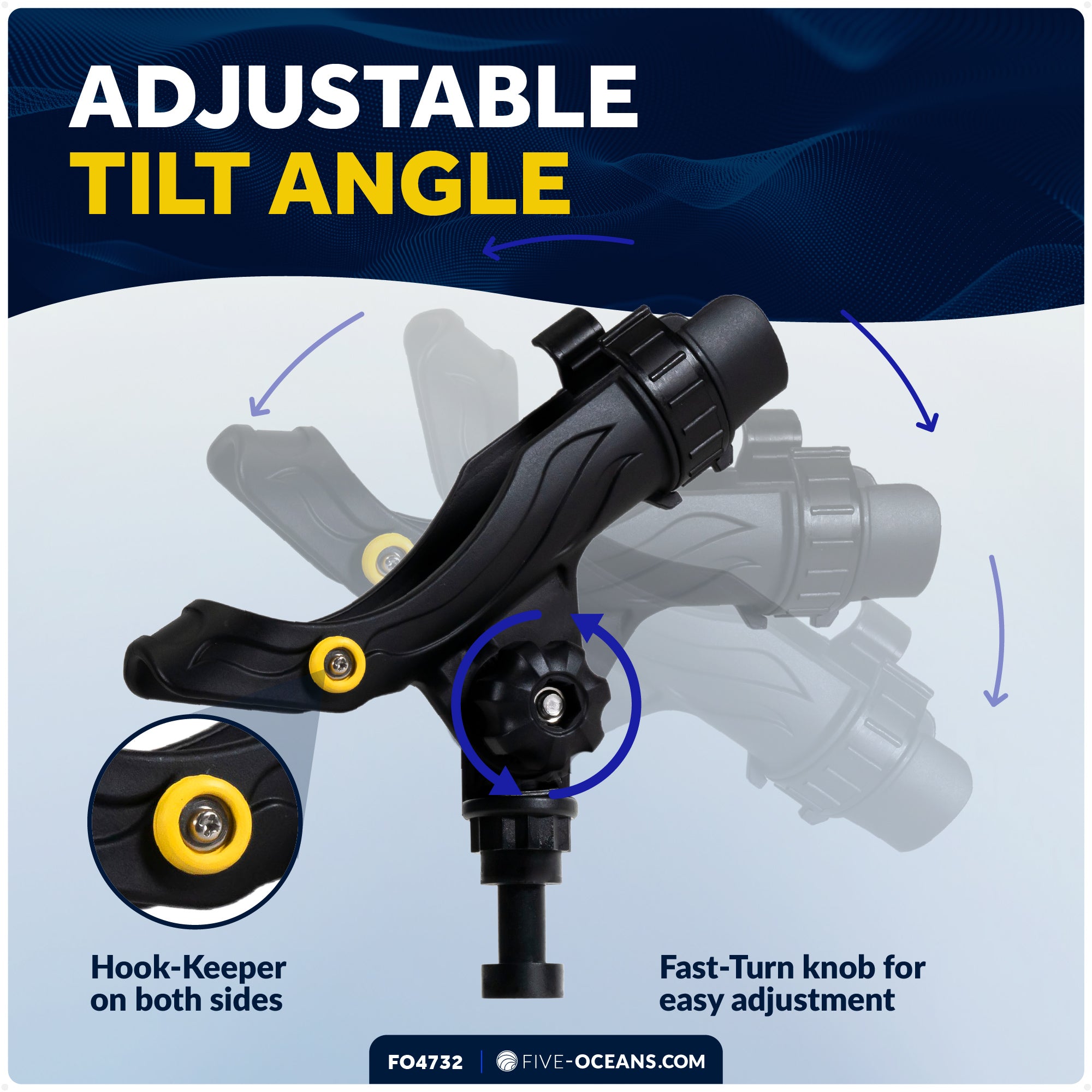 Fishing Rod Holder with Rail Mount, Large, Black - FO4732 - Five Oceans