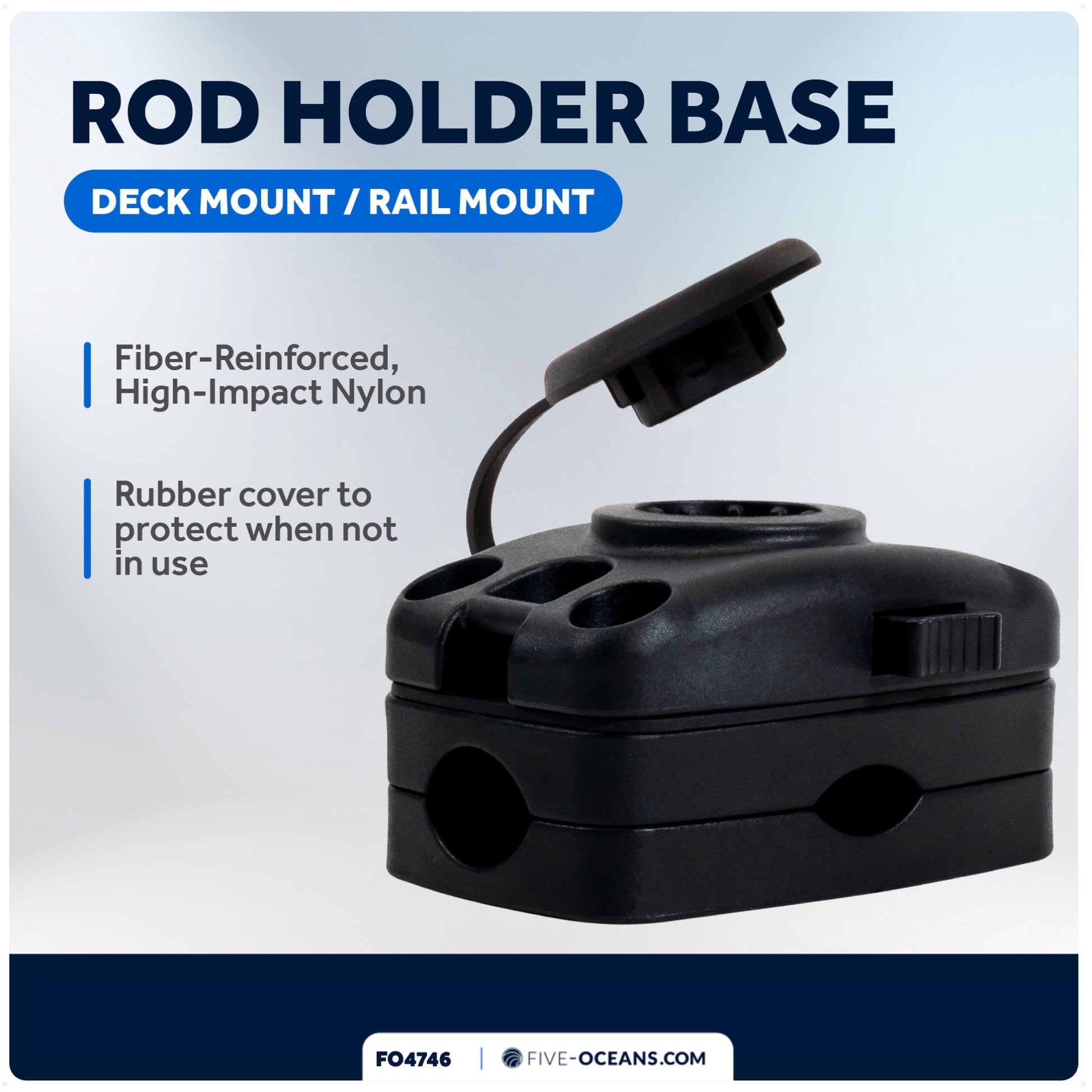 Rail Mount Base for Fishing Rod Holder, Spring-Loaded Locking Mechanism, Black - FO4746 - Five Oceans