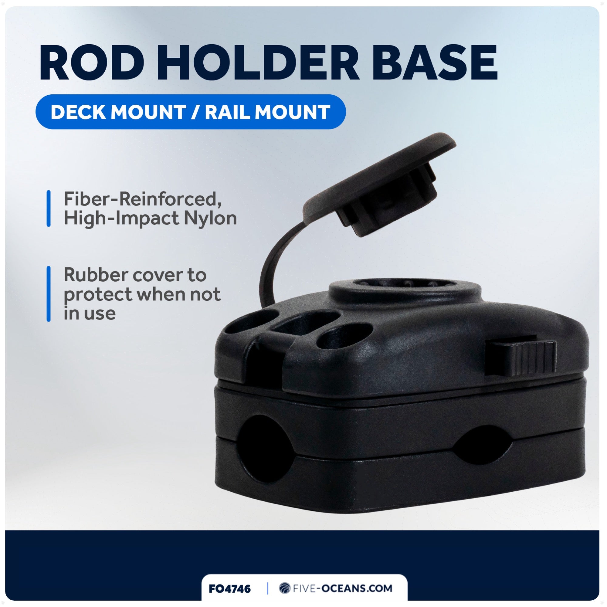 Rail Mount Base for Fishing Rod Holder, Spring-Loaded Locking Mechanism, Black - FO4746 - Five Oceans