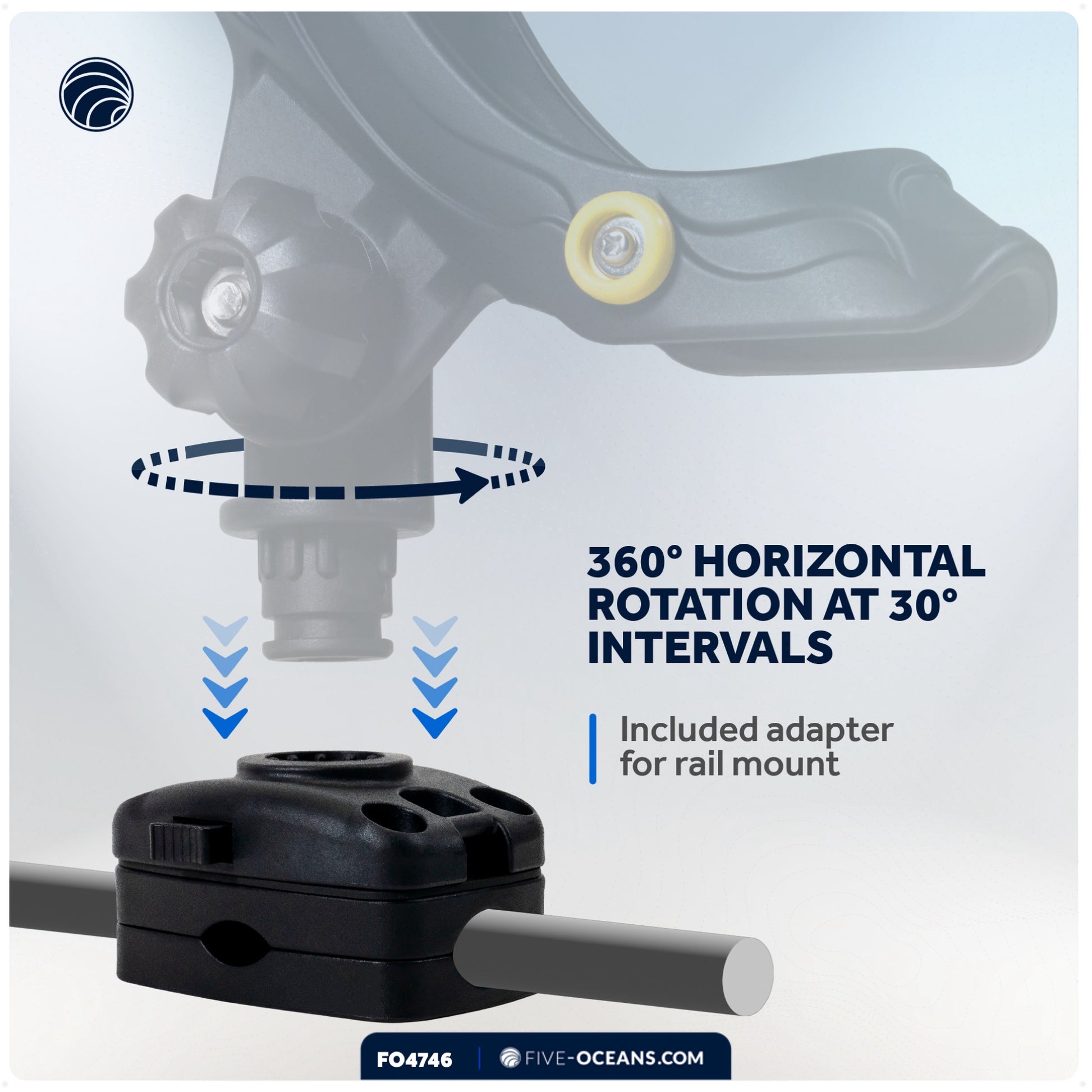 Rail Mount Base for Fishing Rod Holder, Spring-Loaded Locking Mechanism, Black - FO4746 - Five Oceans