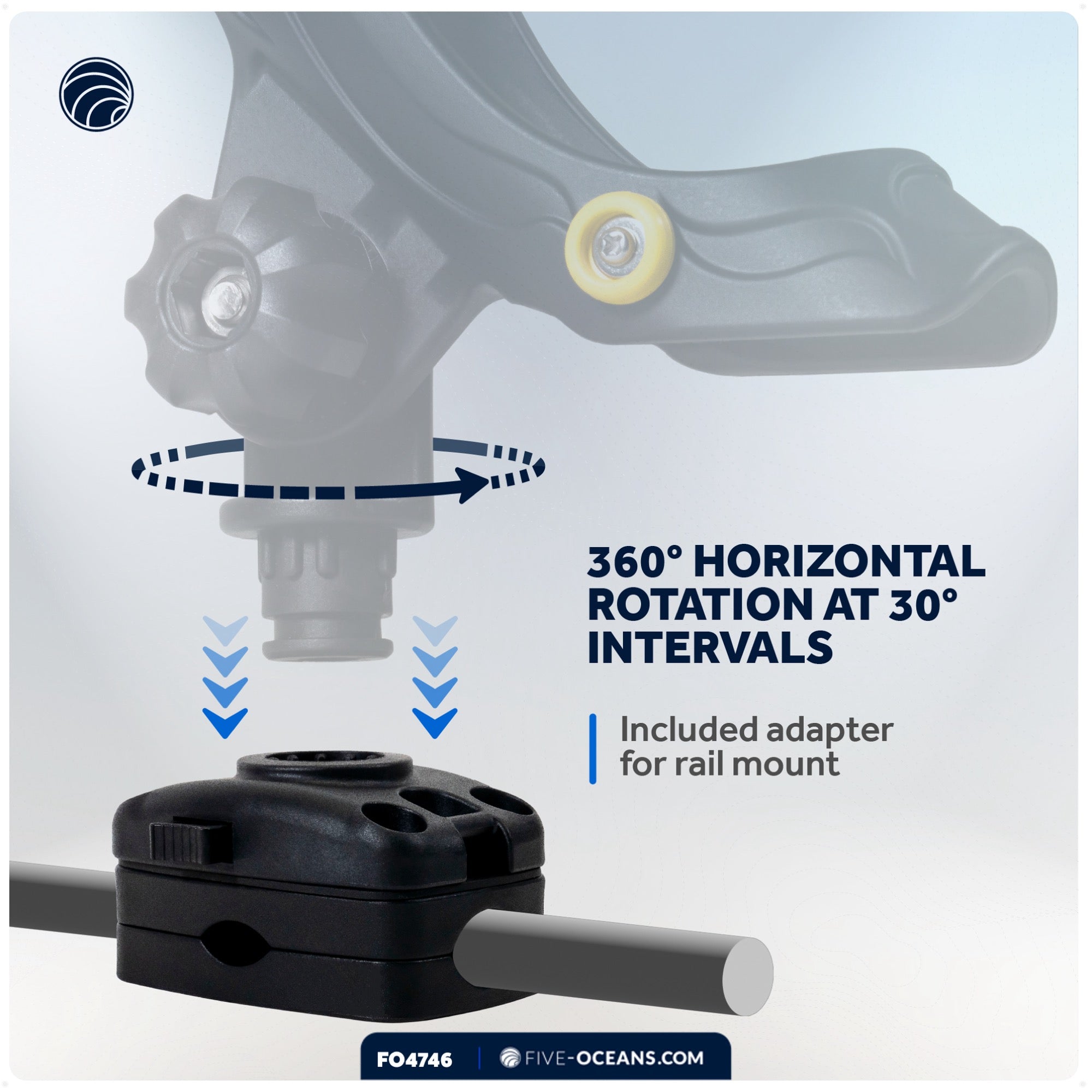 Rail Mount Base for Fishing Rod Holder, Spring-Loaded Locking Mechanism, Black - FO4746 - Five Oceans