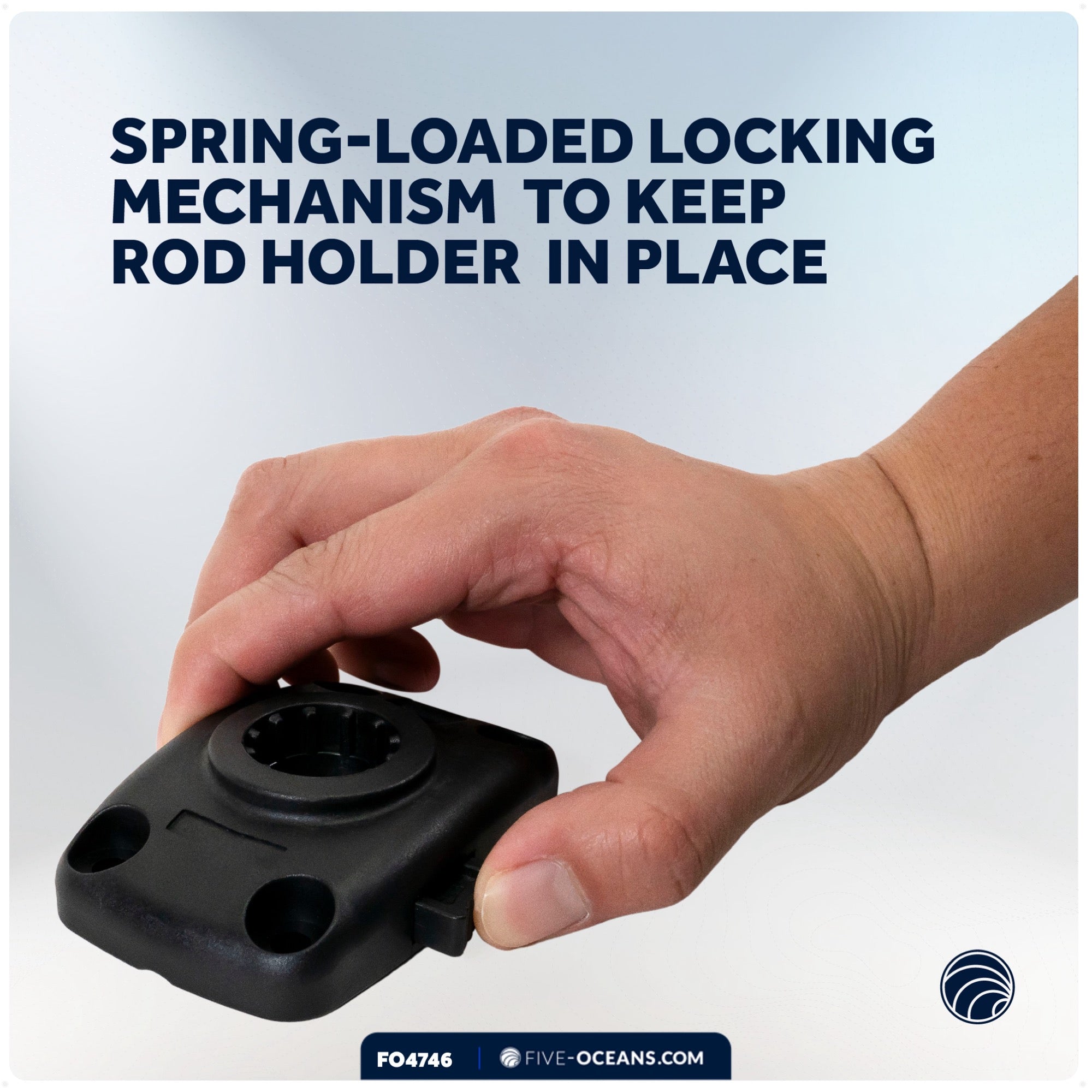 Rail Mount Base for Fishing Rod Holder, Spring-Loaded Locking Mechanism, Black - FO4746 - Five Oceans