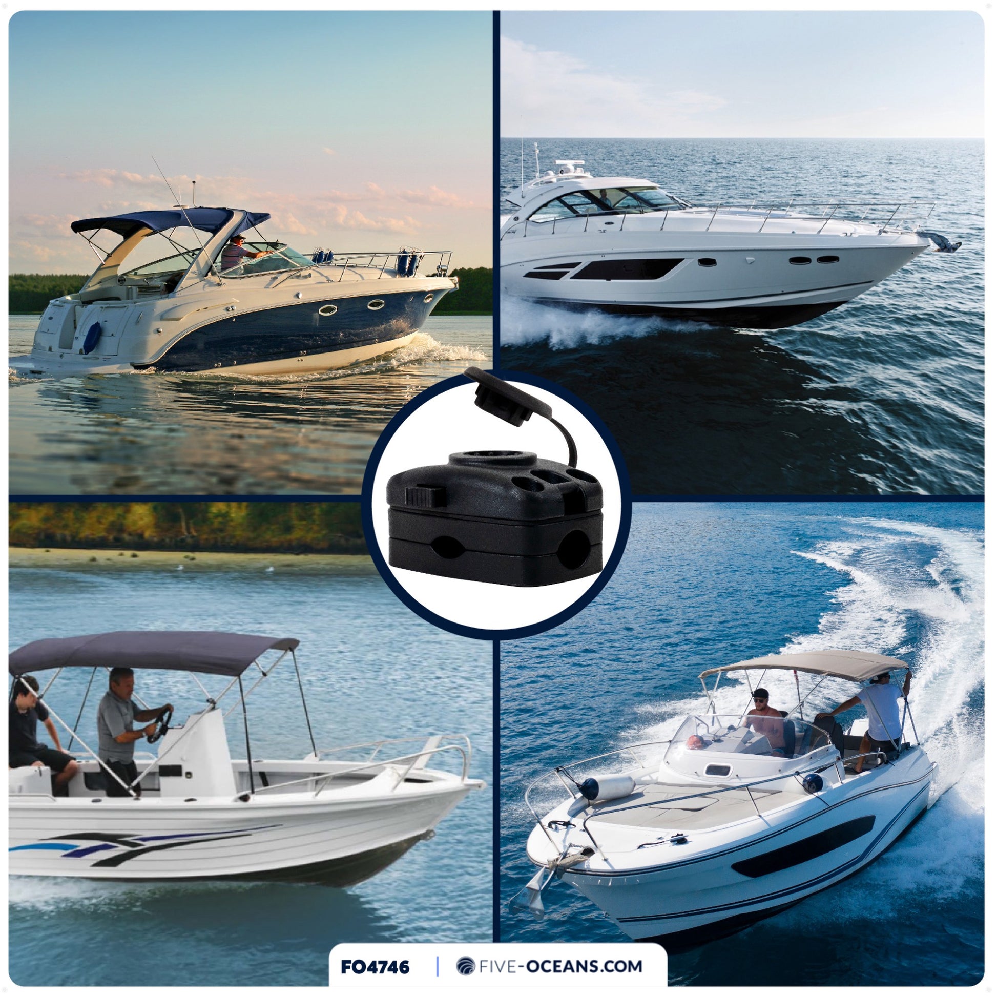 Rail Mount Base for Fishing Rod Holder, Spring-Loaded Locking Mechanism, Black - FO4746 - Five Oceans