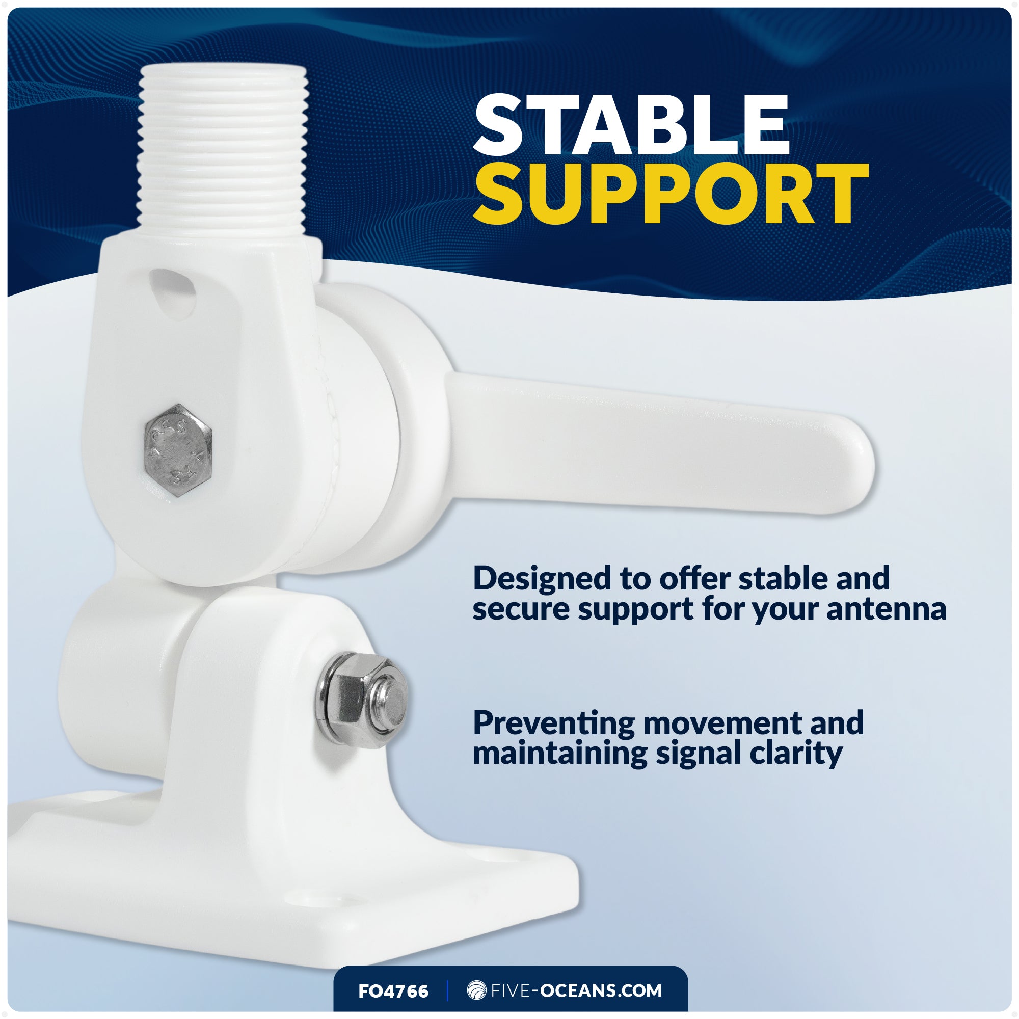 Marine VHF Antenna Mount with Adjustable Ratchet - White Nylon - FO4766