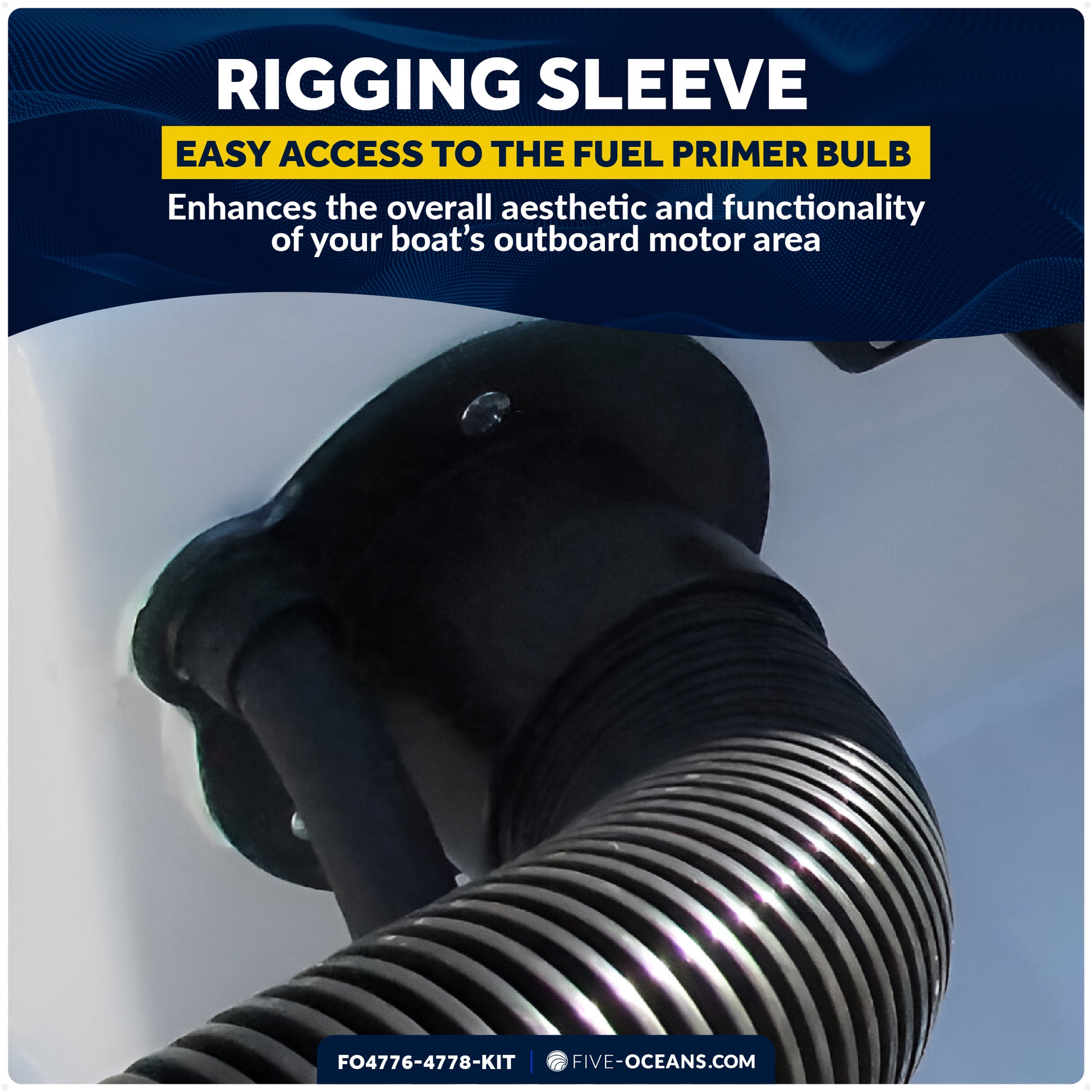 Outboard Rigging Flange with Fuel Hose Port and Hose Union Kit, Black - FO4776-4778-KIT - Five Oceans